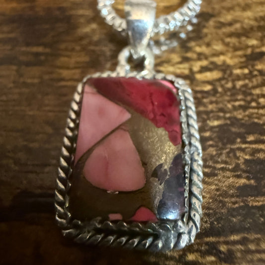 Red Rose Dahlia Turquoise Pendant Necklace 925 Sterling Silver 18 Inch