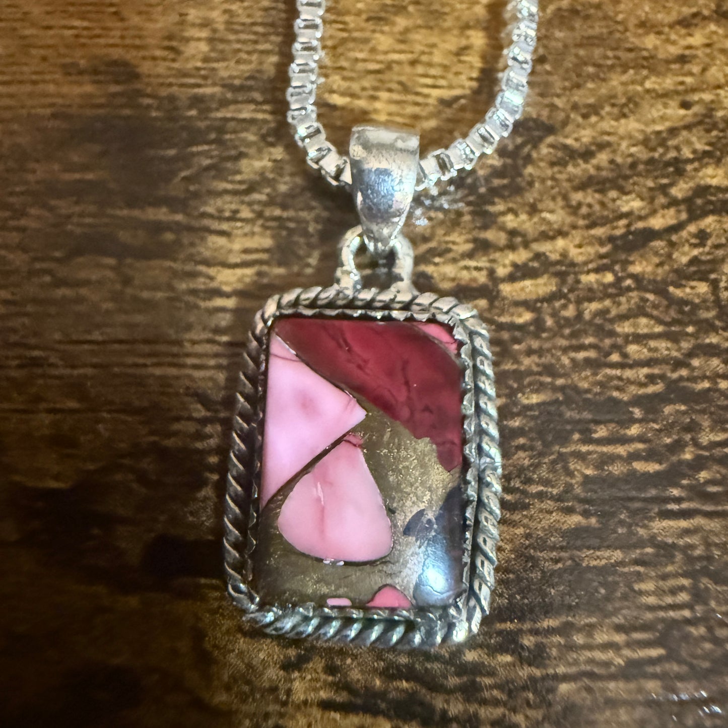 Red Rose Dahlia Turquoise Pendant Necklace 925 Sterling Silver 18 Inch