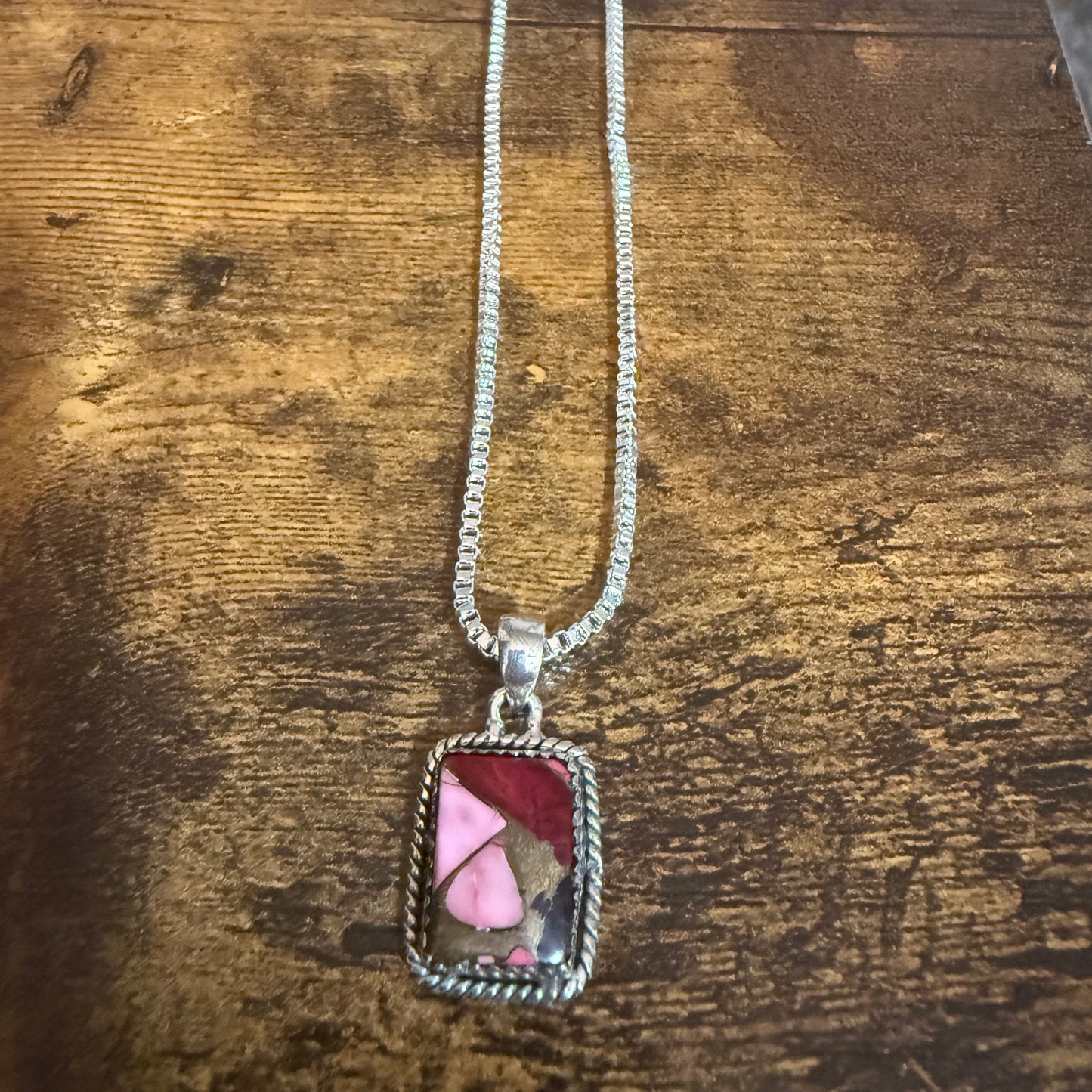 Red Rose Dahlia Turquoise Pendant Necklace 925 Sterling Silver 18 Inch