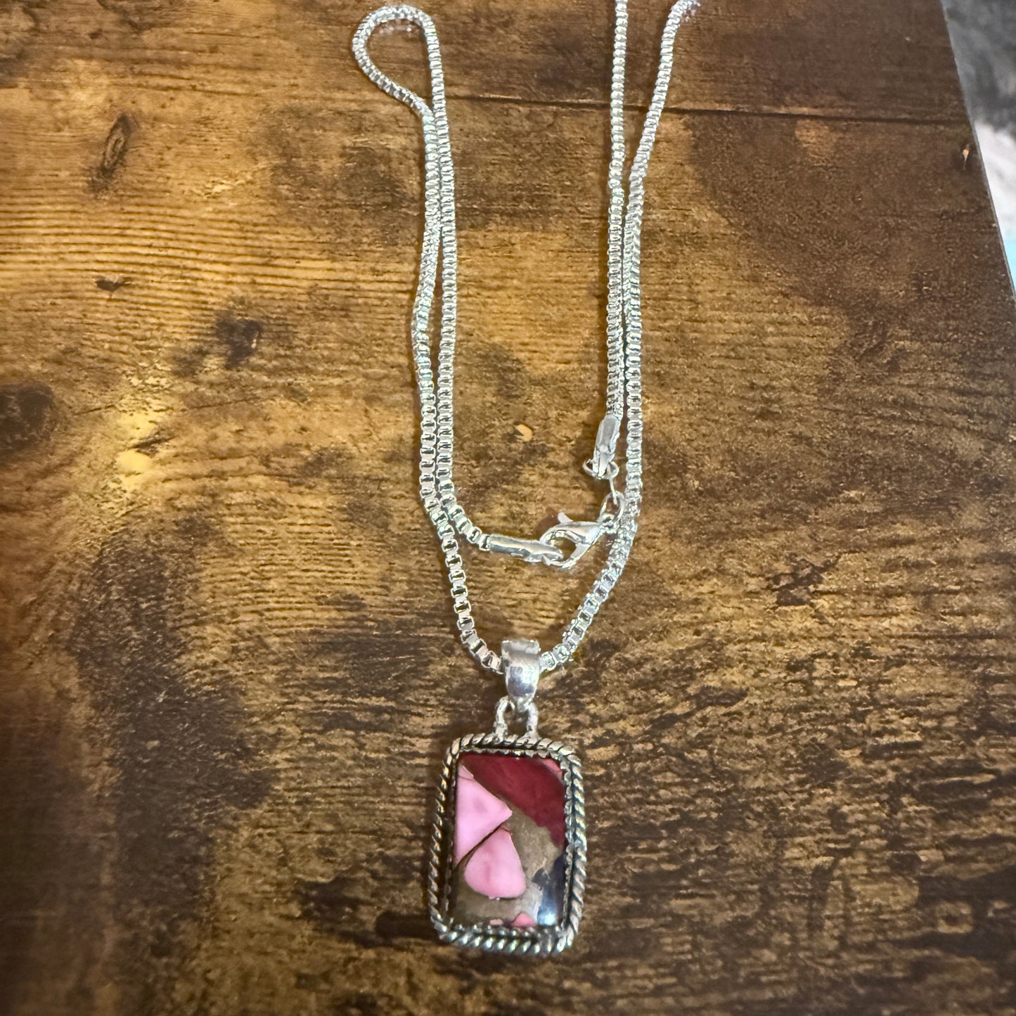 Red Rose Dahlia Turquoise Pendant Necklace 925 Sterling Silver 18 Inch