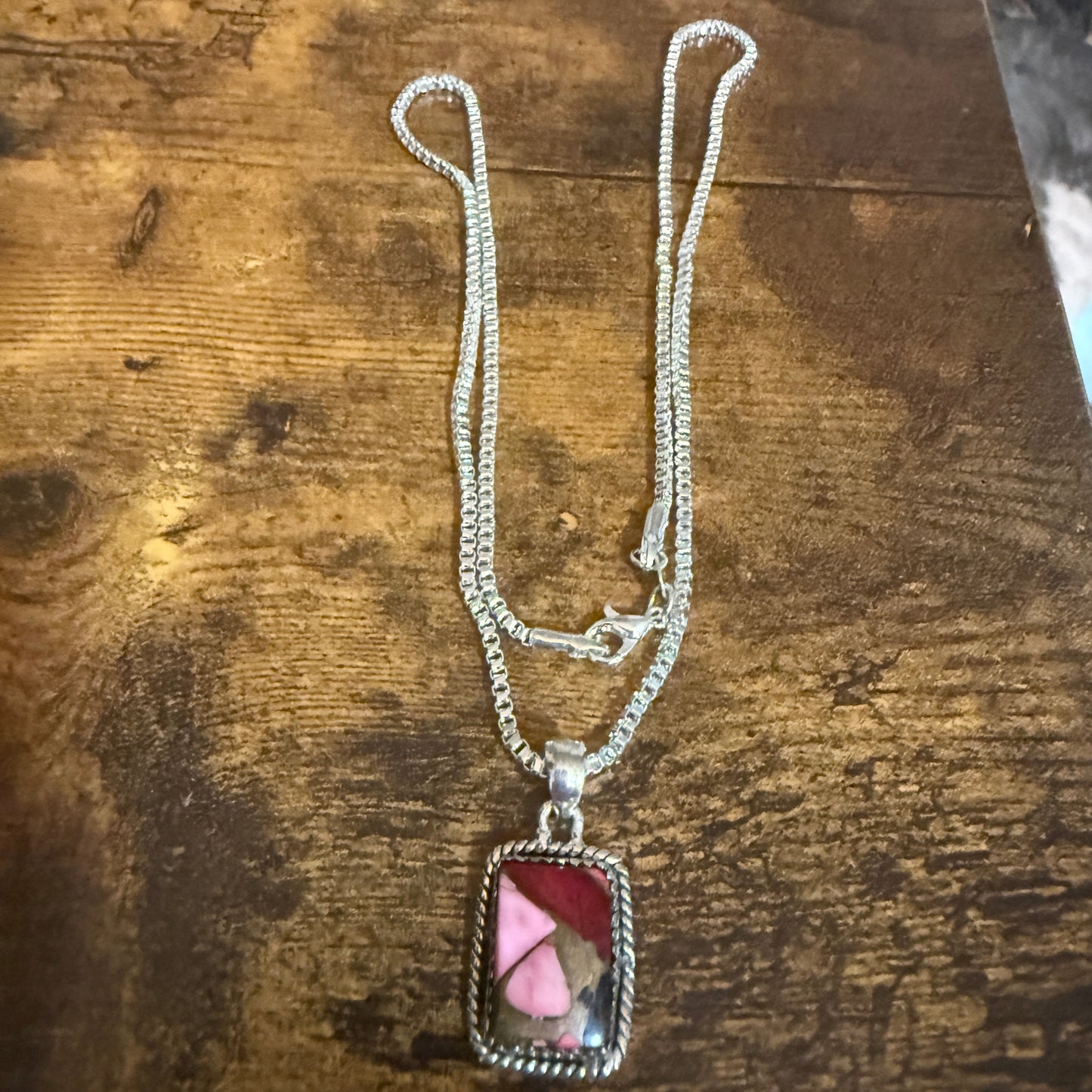 Red Rose Dahlia Turquoise Pendant Necklace 925 Sterling Silver 18 Inch