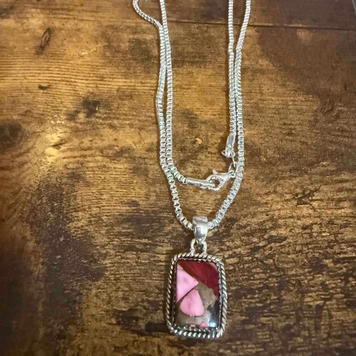 Red Rose Dahlia Turquoise Pendant Necklace 925 Sterling Silver 18 Inch