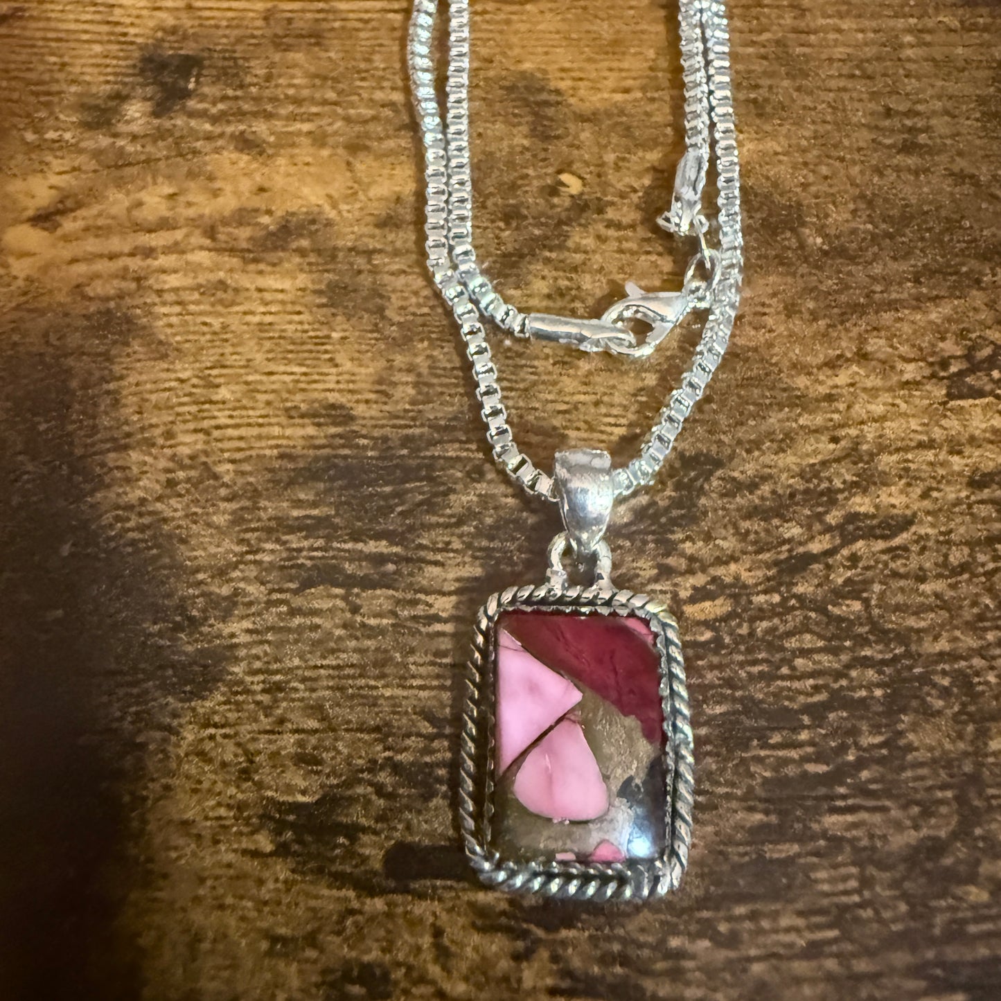 Red Rose Dahlia Turquoise Pendant Necklace 925 Sterling Silver 18 Inch