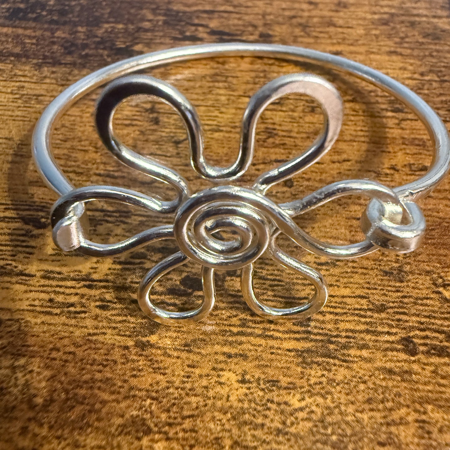 Silver Plated Daisy Brass Bangle Bracelet Handmade By Artisans