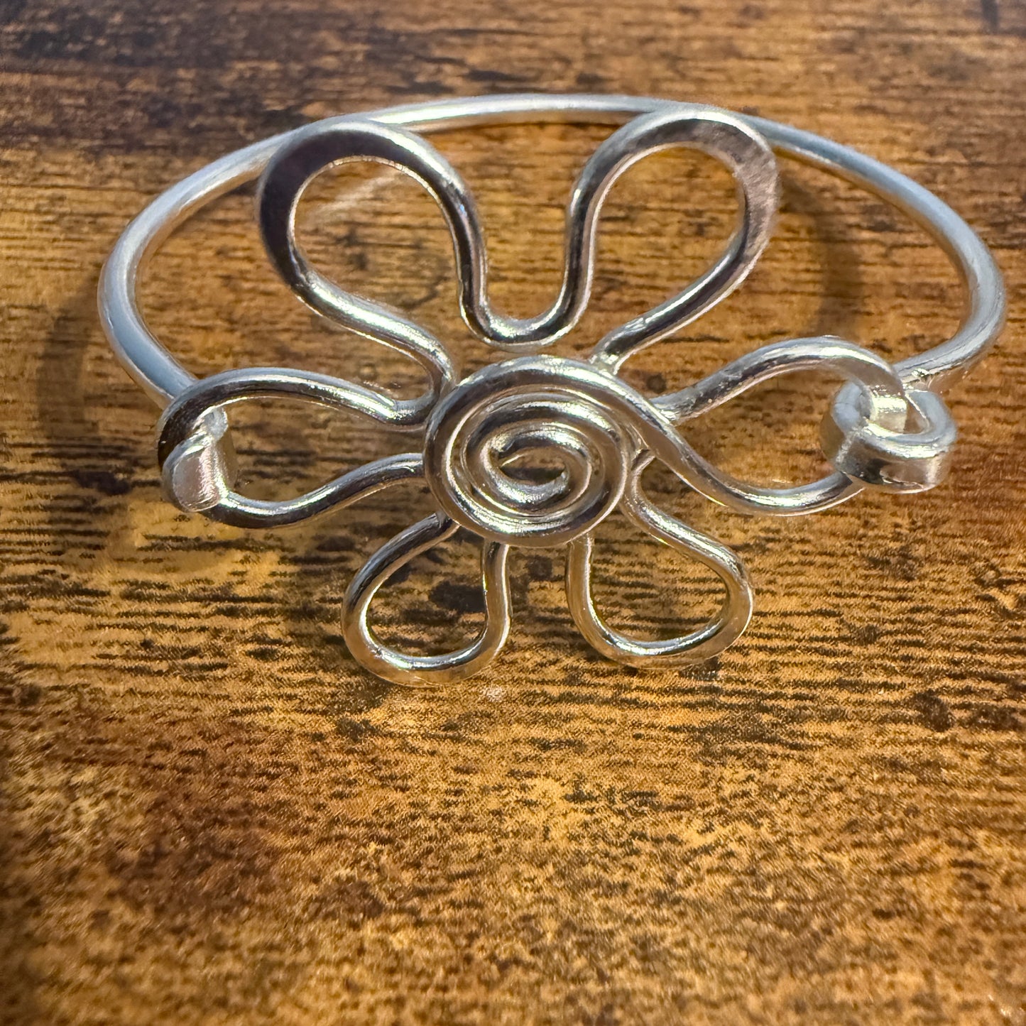 Silver Plated Daisy Brass Bangle Bracelet Handmade By Artisans