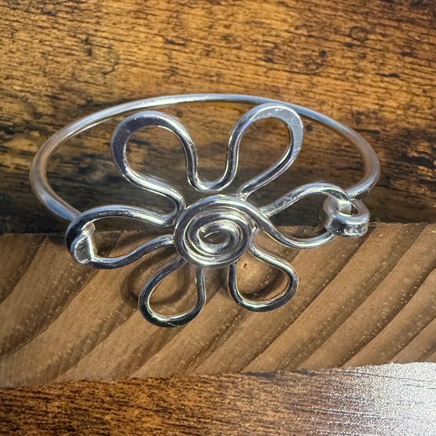 Silver Plated Daisy Brass Bangle Bracelet Handmade By Artisans