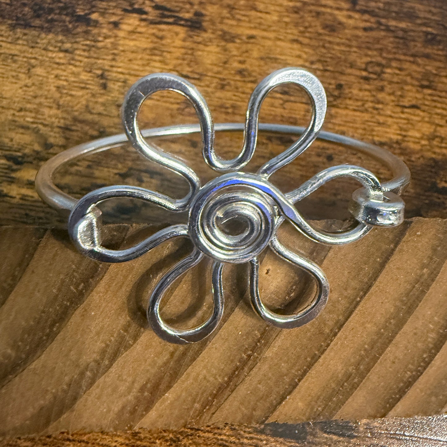 Silver Plated Daisy Brass Bangle Bracelet Handmade By Artisans