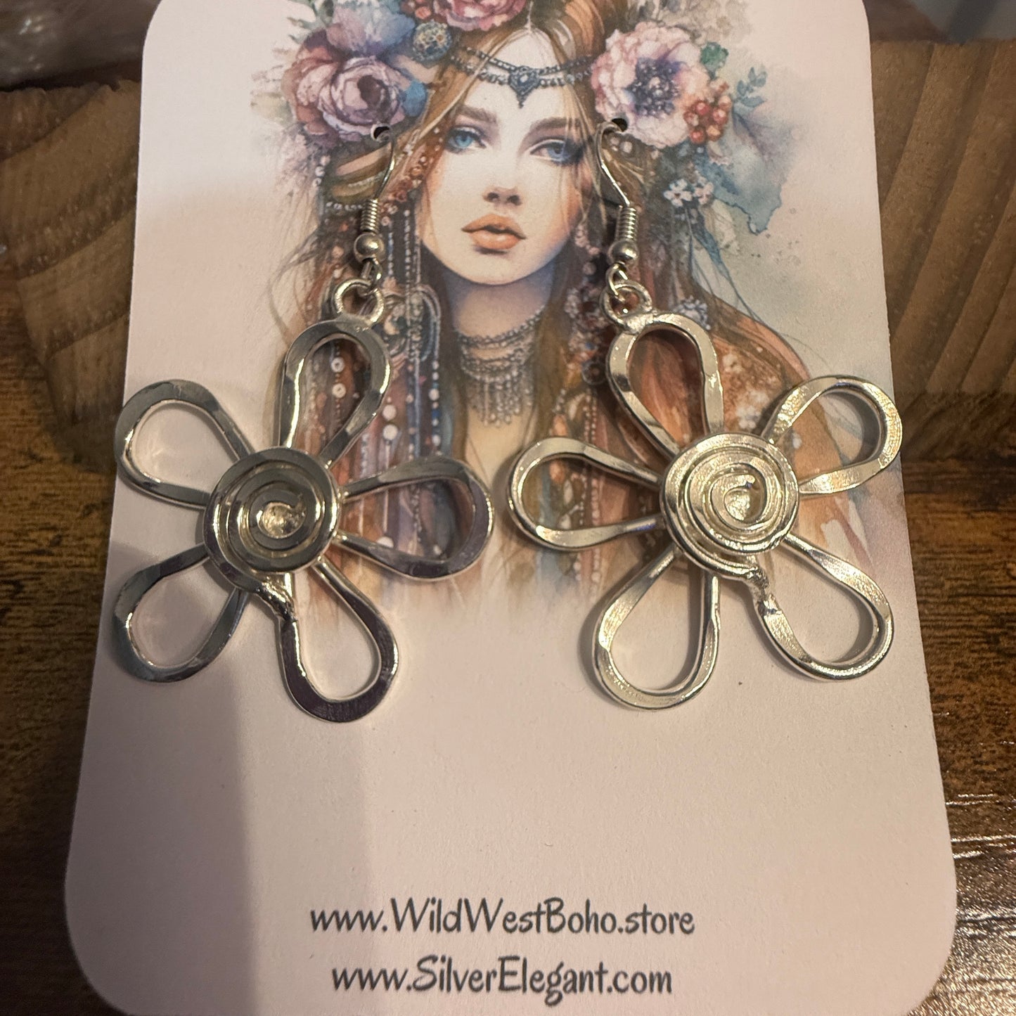 Silver Plated Earrings Spiral Center Flower Handcrafted Disco Vibes Jewelry