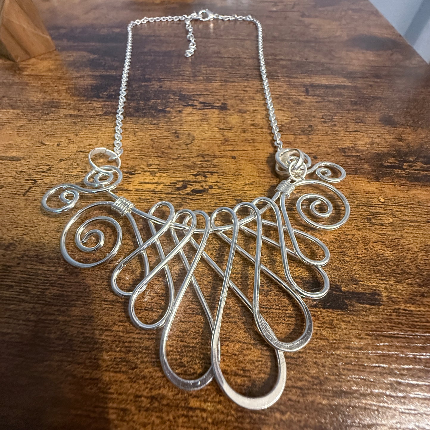 Handmade Collar Necklace, Floral Design, Silver Plated Necklace