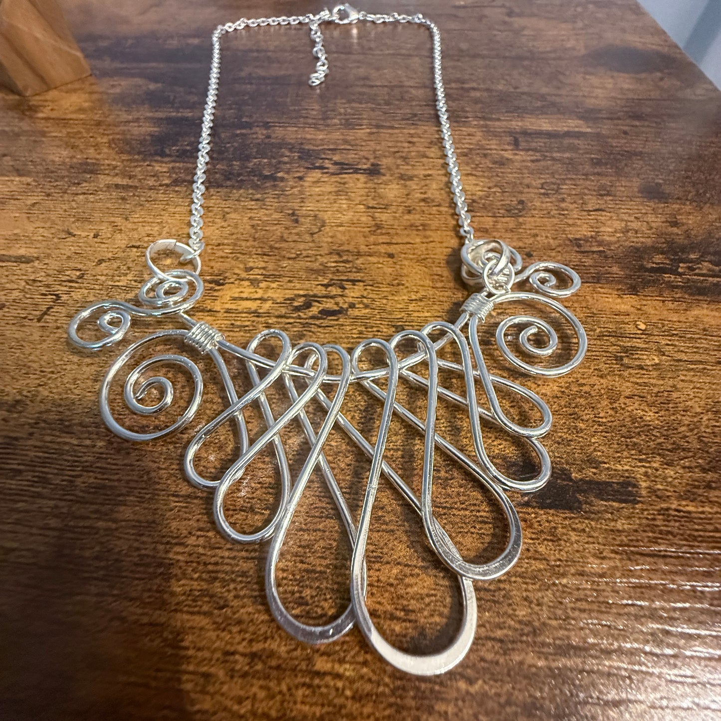 Handmade Collar Necklace, Floral Design, Silver Plated Necklace