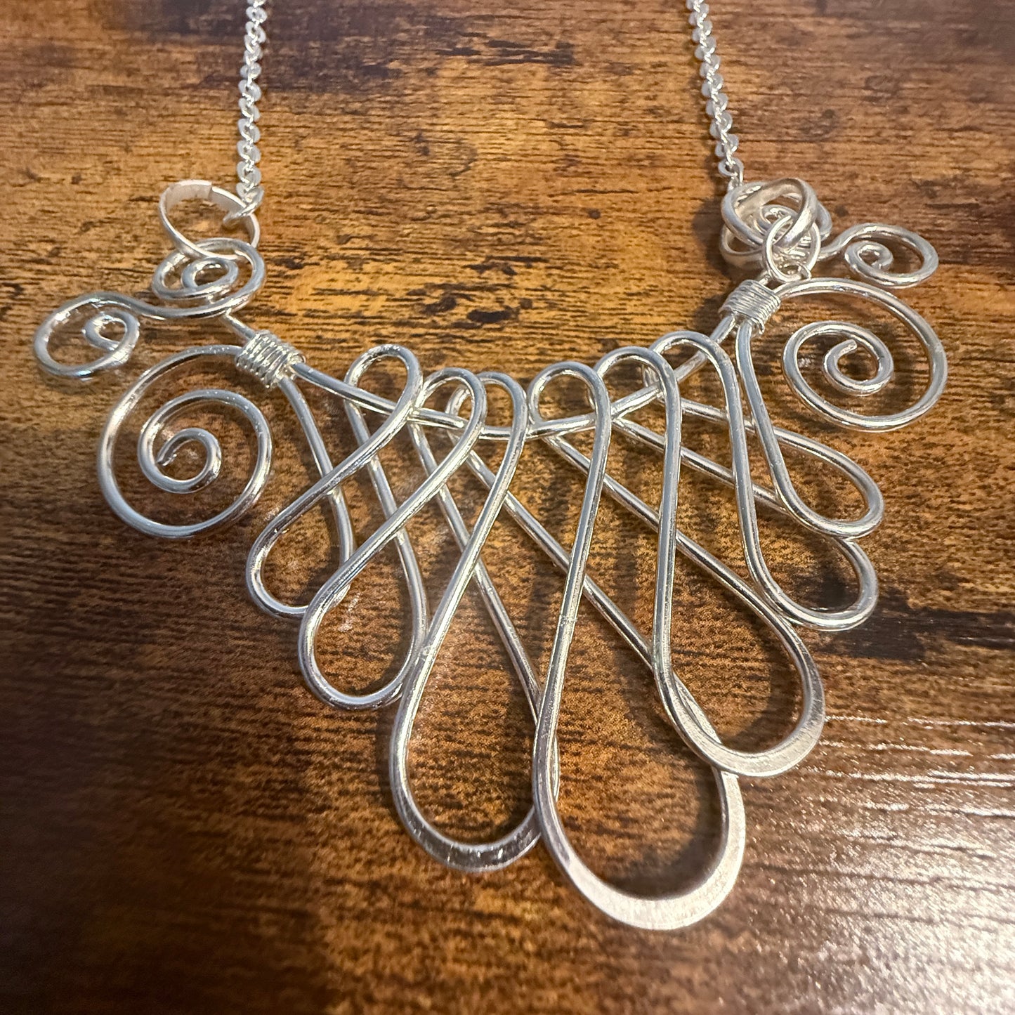 Handmade Collar Necklace, Floral Design, Silver Plated Necklace