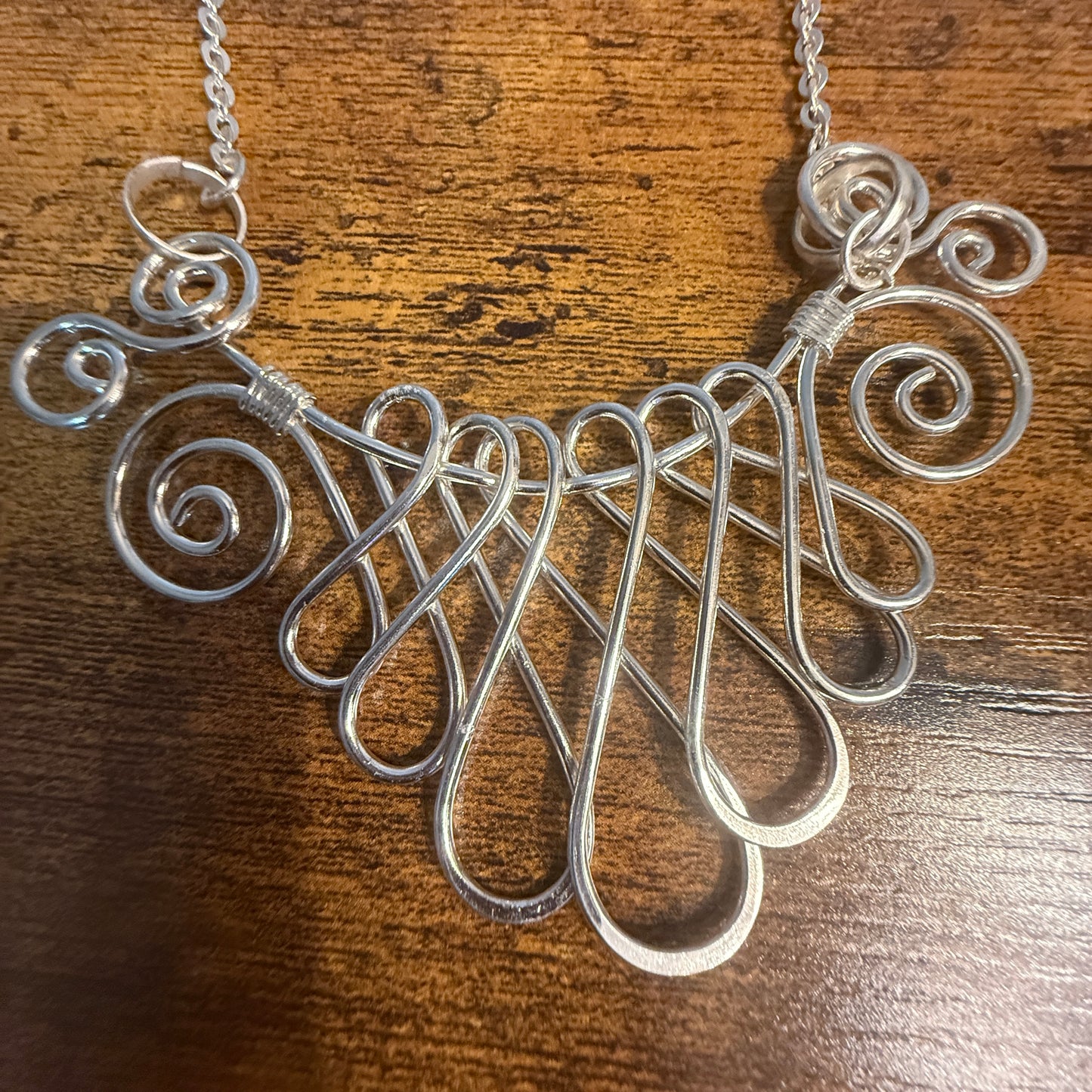 Handmade Collar Necklace, Floral Design, Silver Plated Necklace