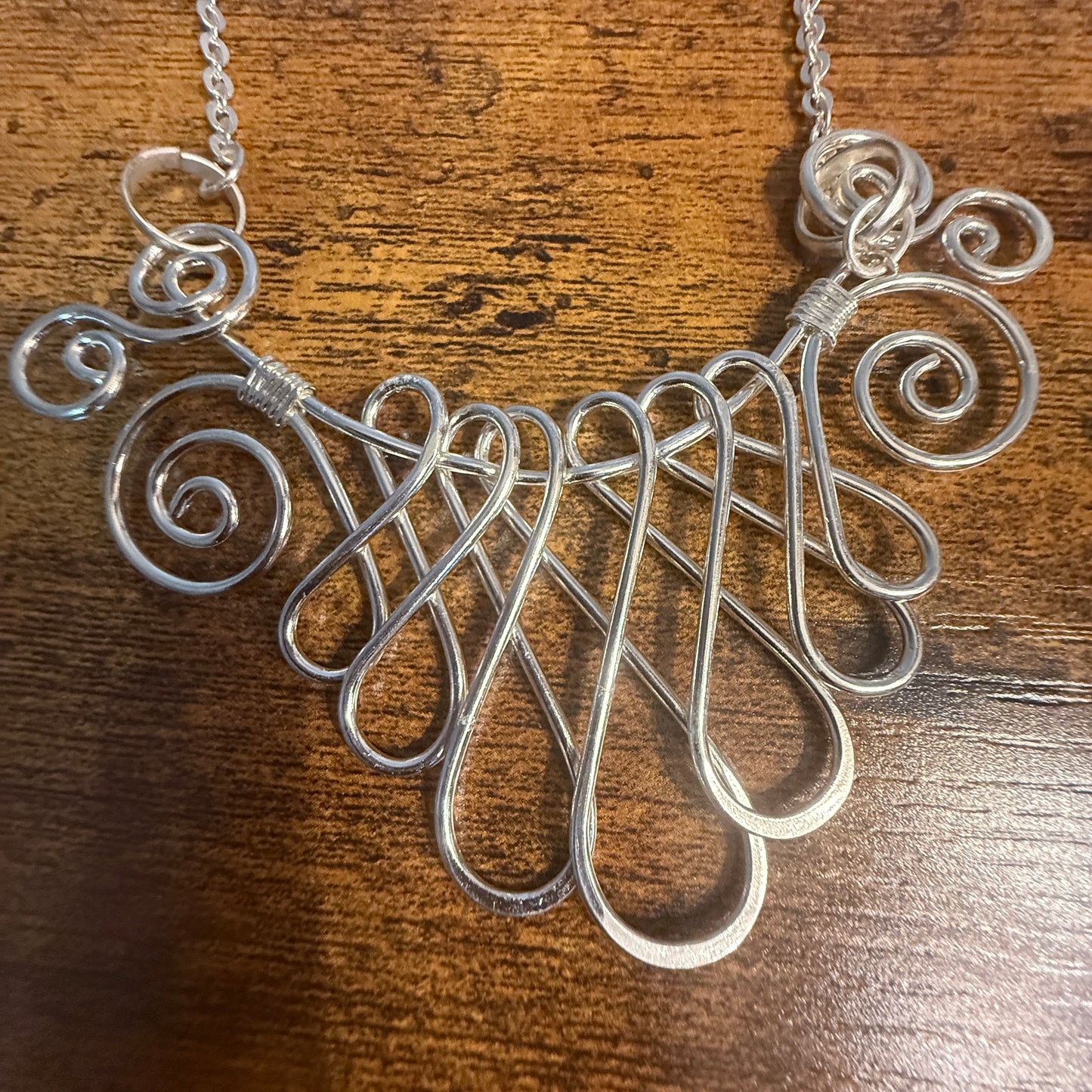 Handmade Collar Necklace, Floral Design, Silver Plated Necklace