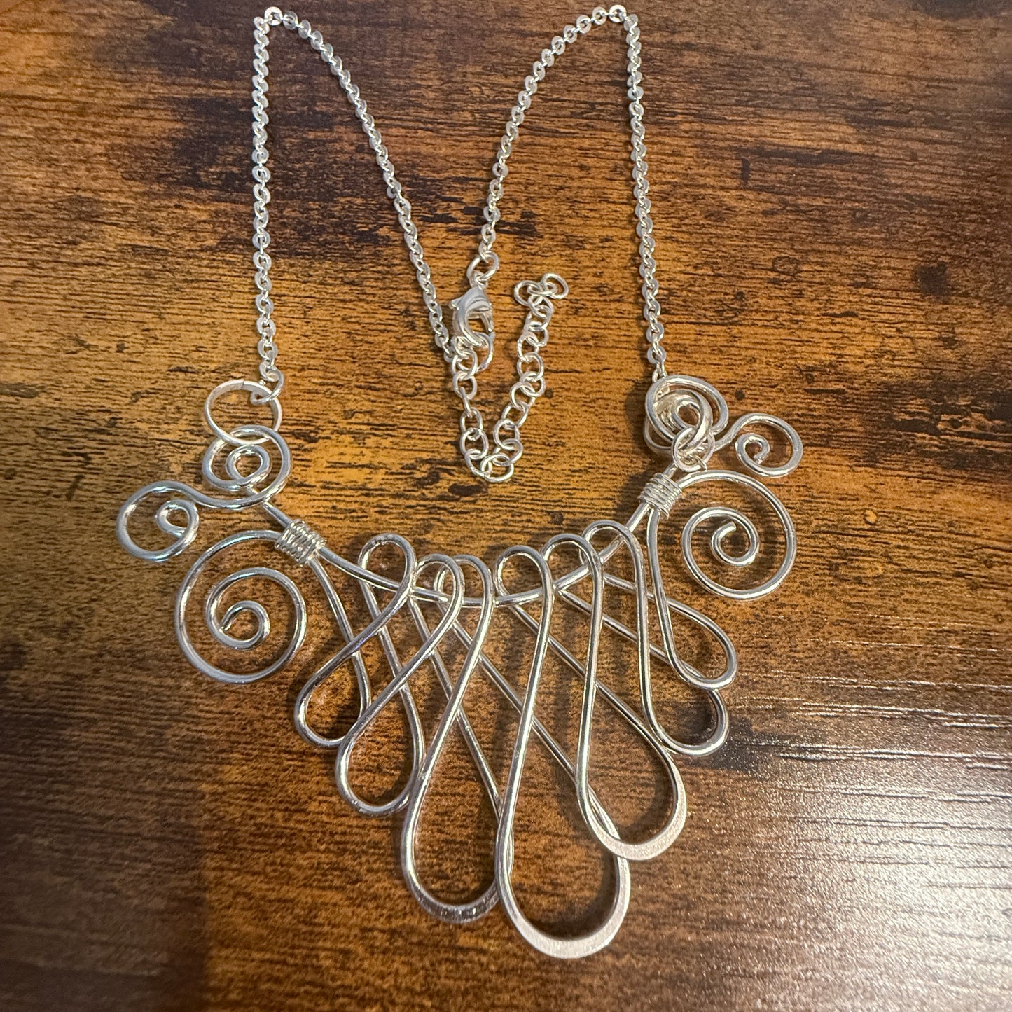 Handmade Collar Necklace, Floral Design, Silver Plated Necklace