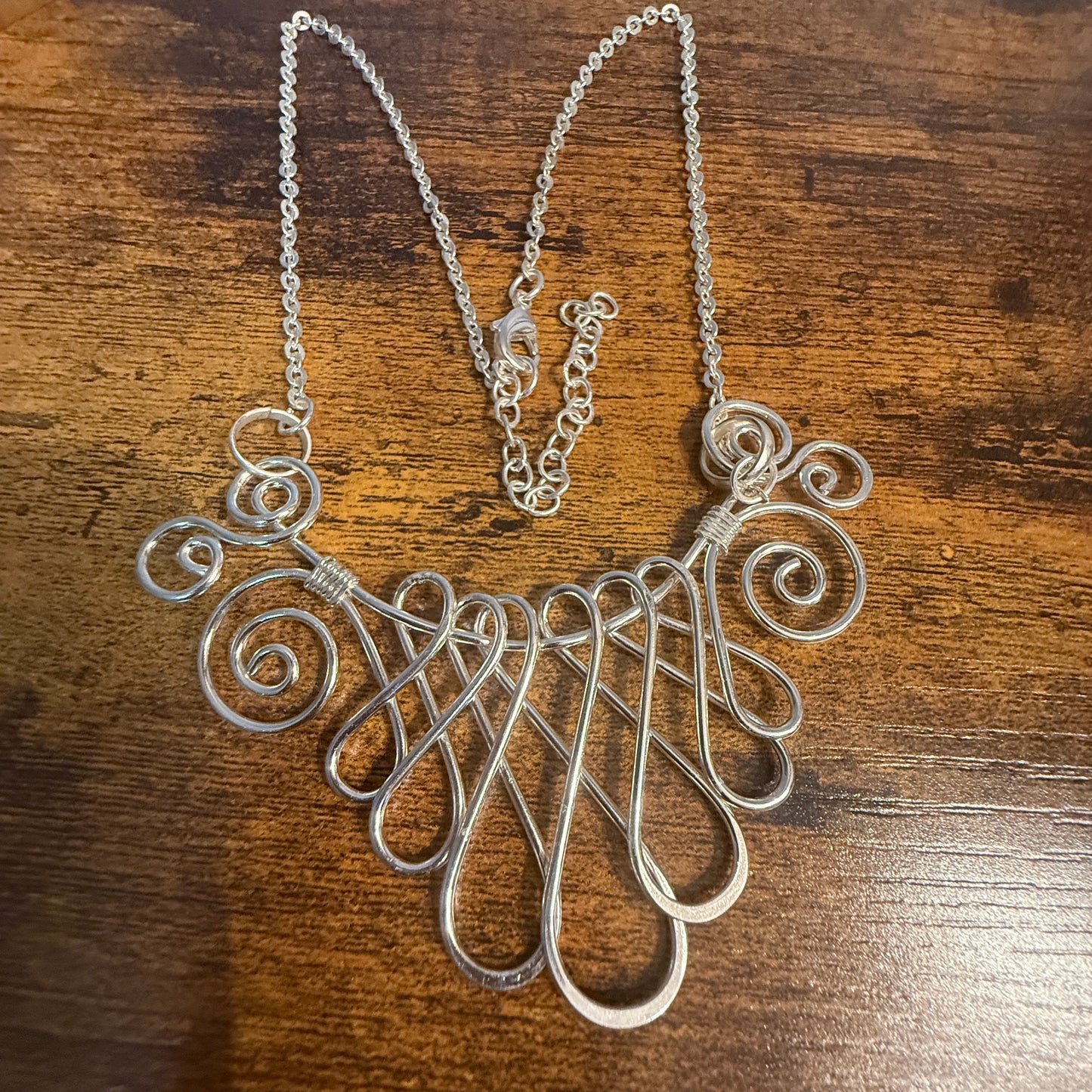 Handmade Collar Necklace, Floral Design, Silver Plated Necklace