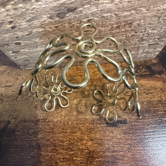 Gold Plated Floral Cuff With Intricate Botanical Design