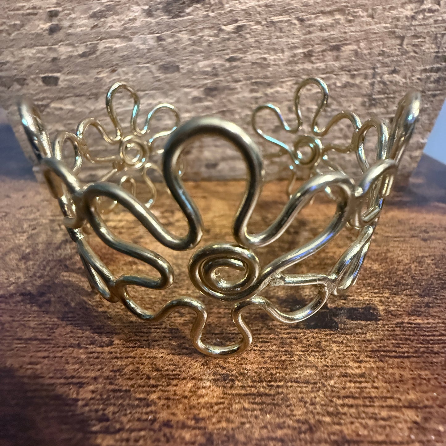 Gold Plated Floral Cuff With Intricate Botanical Design