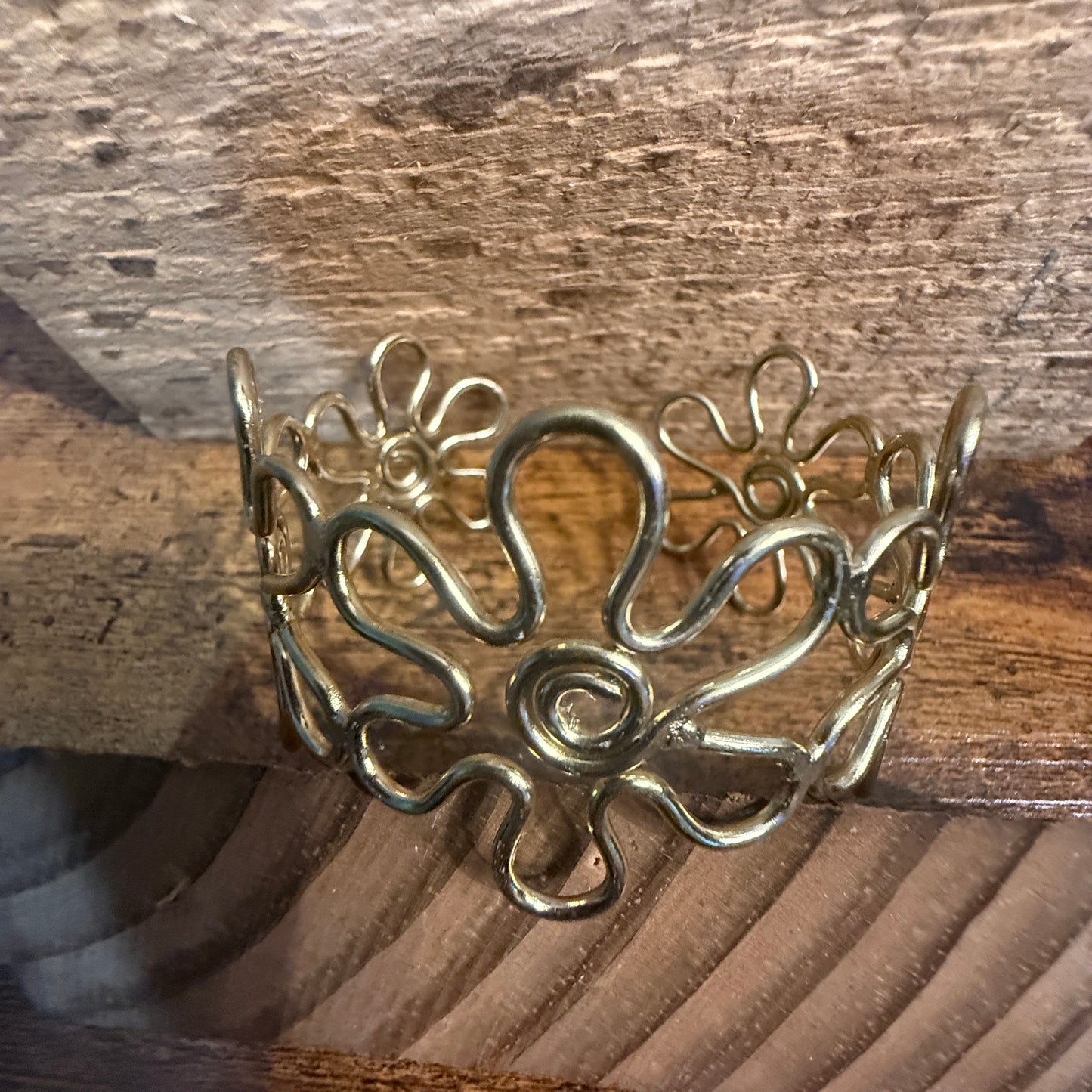 Gold Plated Floral Cuff With Intricate Botanical Design