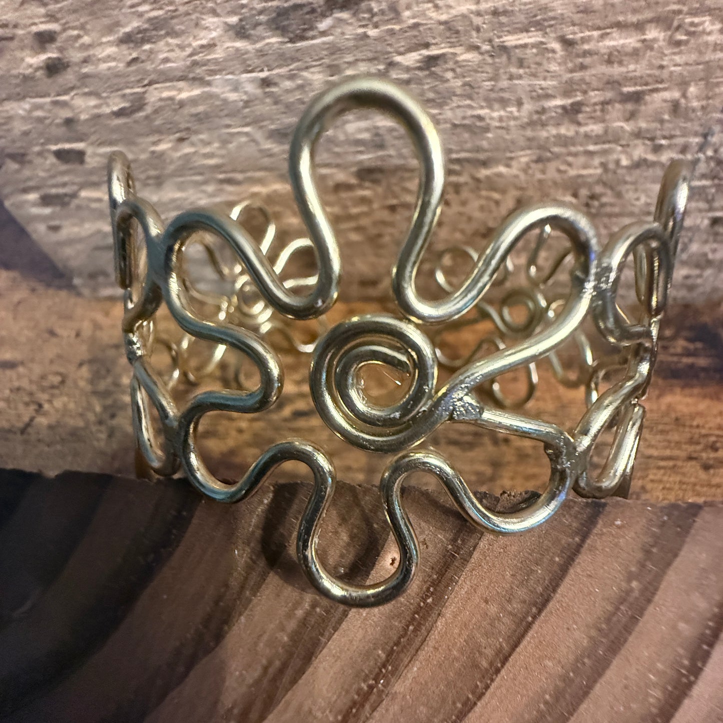 Gold Plated Floral Cuff With Intricate Botanical Design