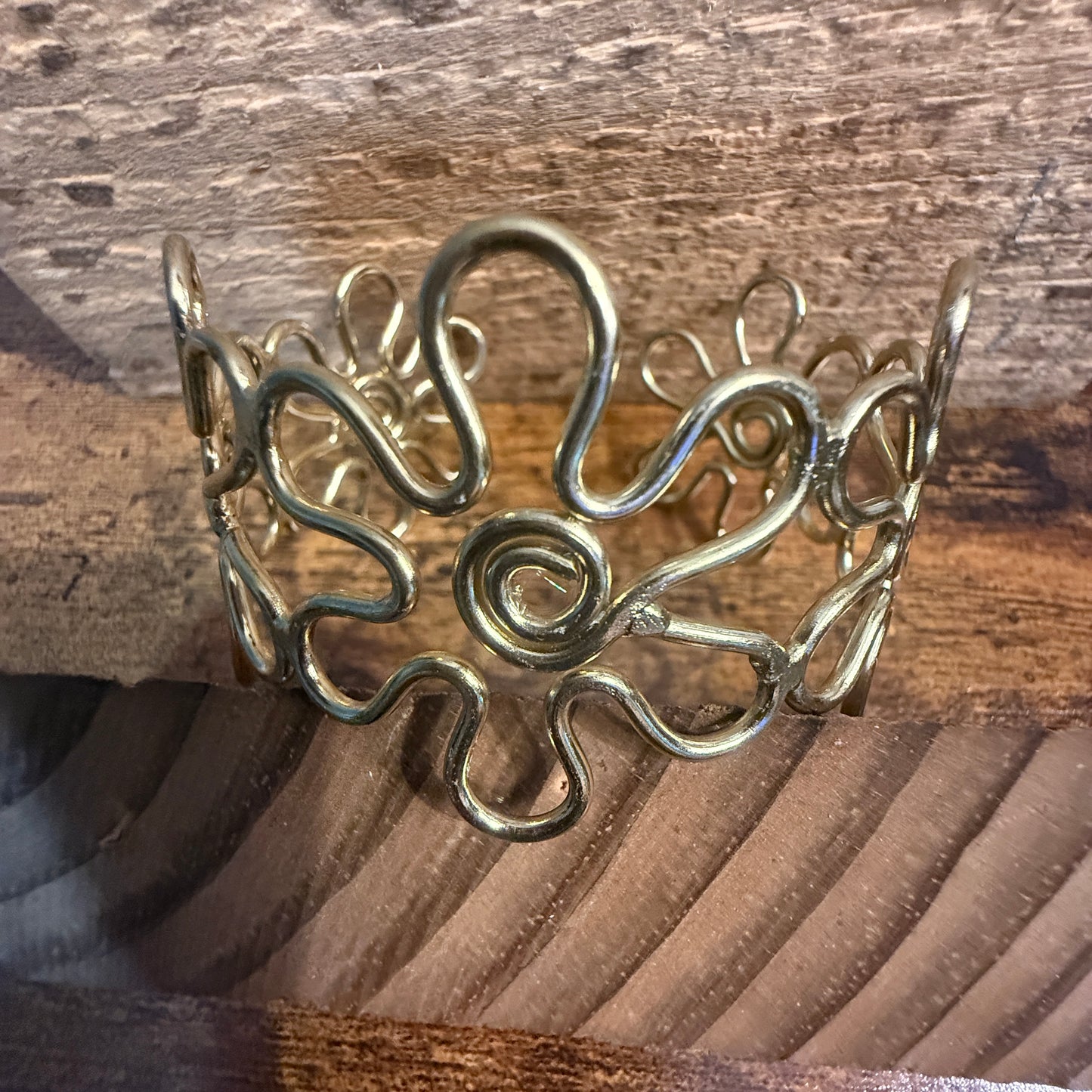 Gold Plated Floral Cuff With Intricate Botanical Design