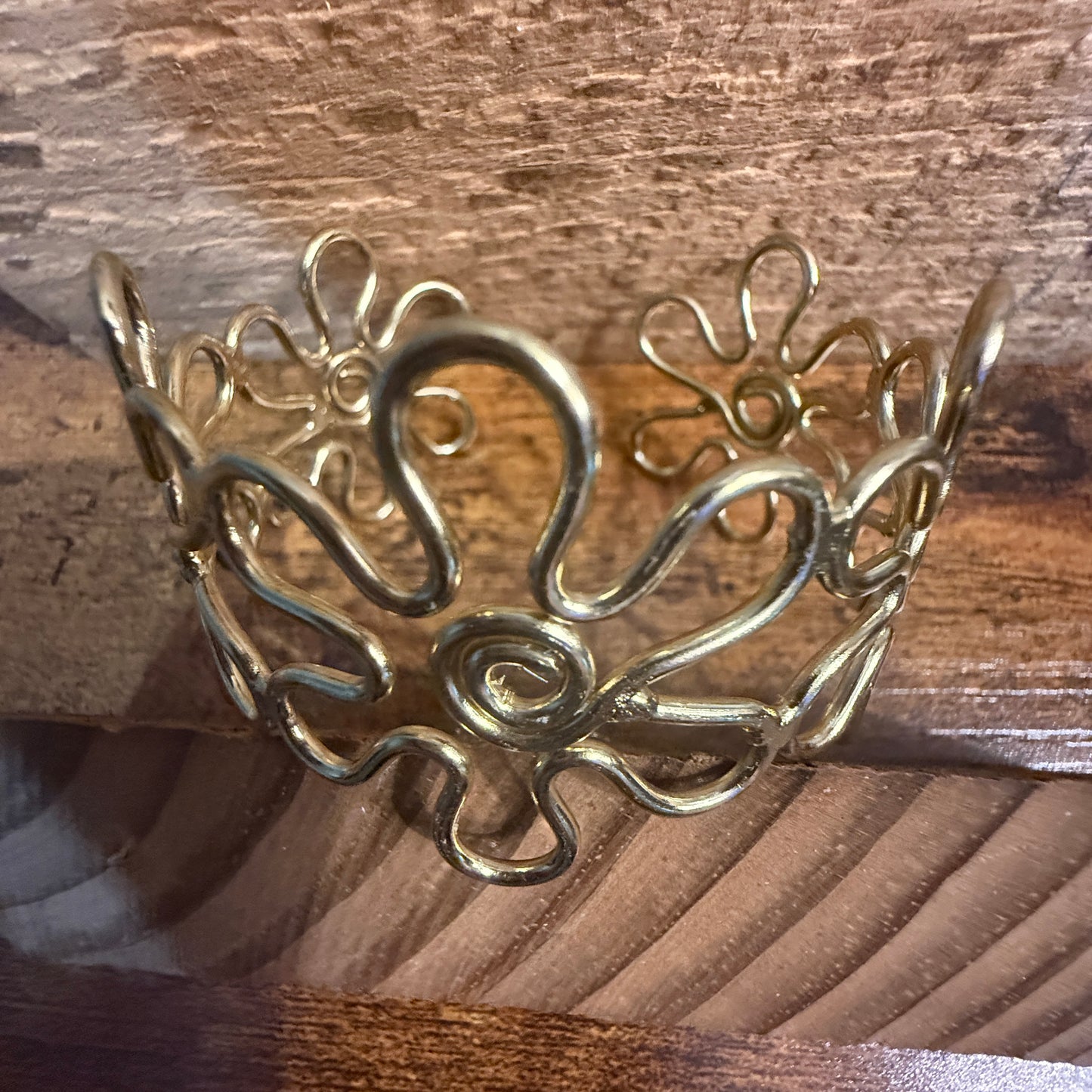 Gold Plated Floral Cuff With Intricate Botanical Design