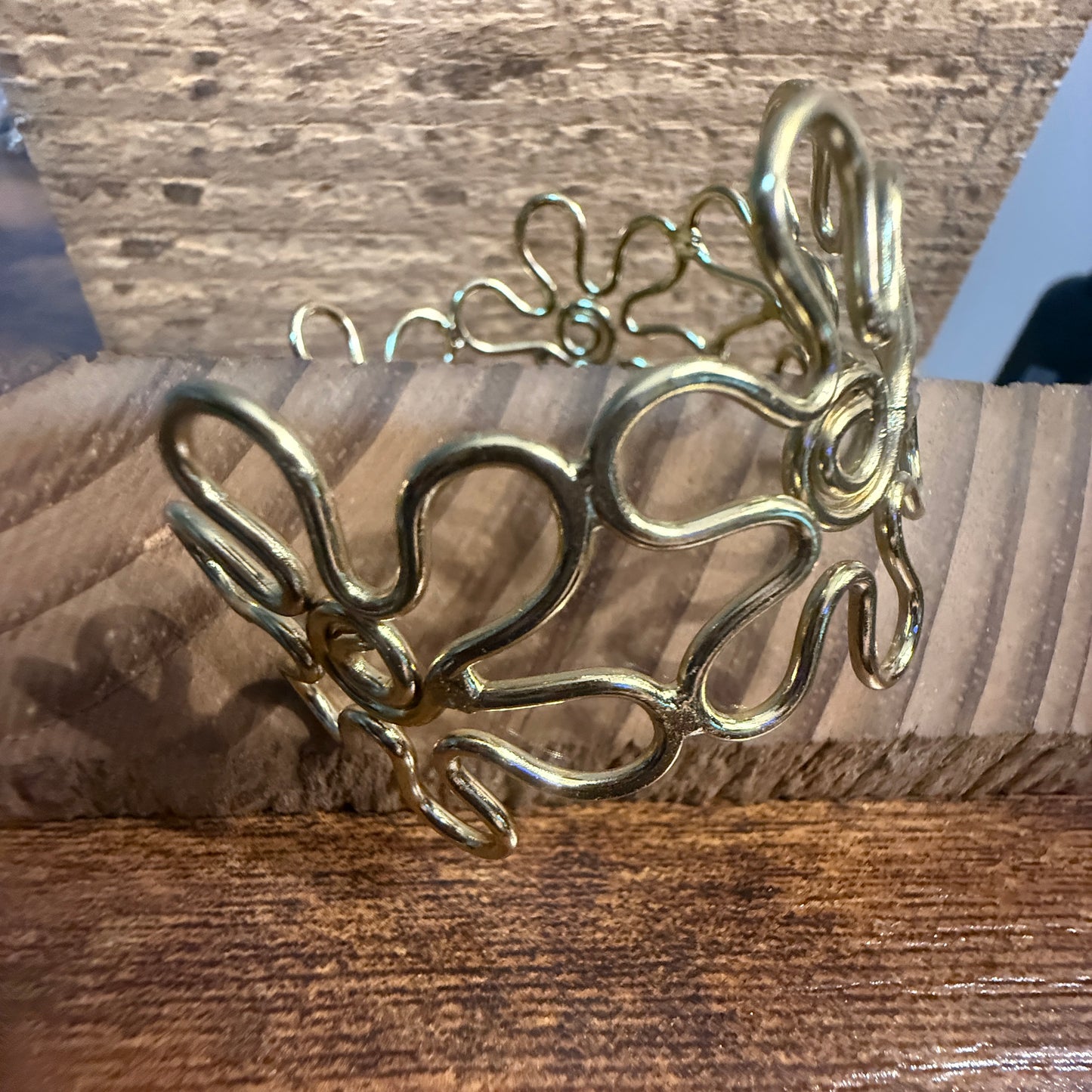 Gold Plated Floral Cuff With Intricate Botanical Design