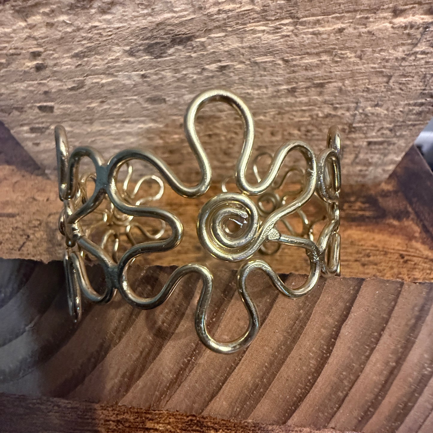 Gold Plated Floral Cuff With Intricate Botanical Design