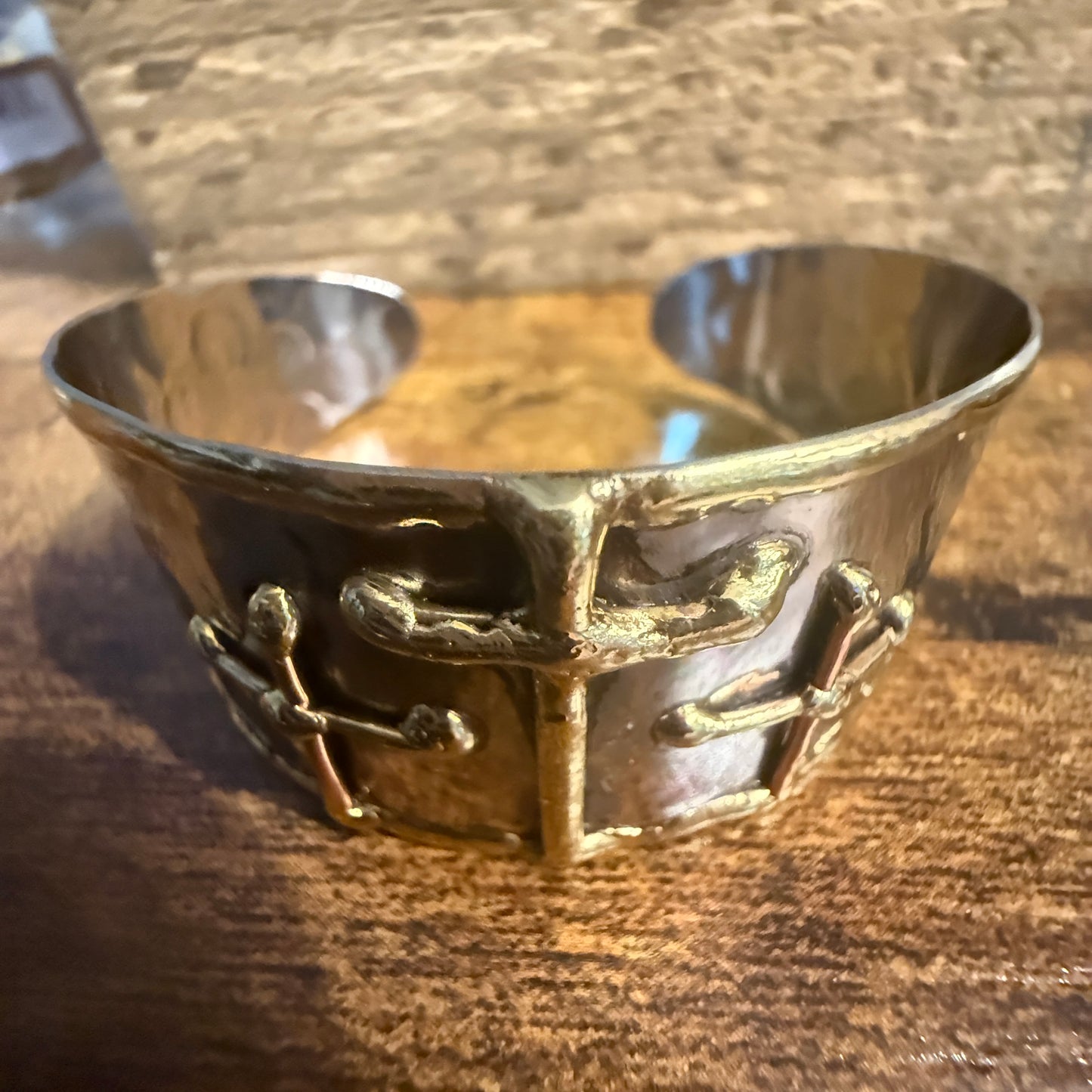 Mixed Metal Cuff Bracelet With Three Gold Crosses Copper Brass Stainless Steel