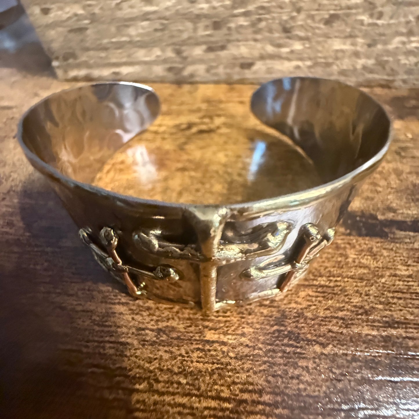 Mixed Metal Cuff Bracelet With Three Gold Crosses Copper Brass Stainless Steel