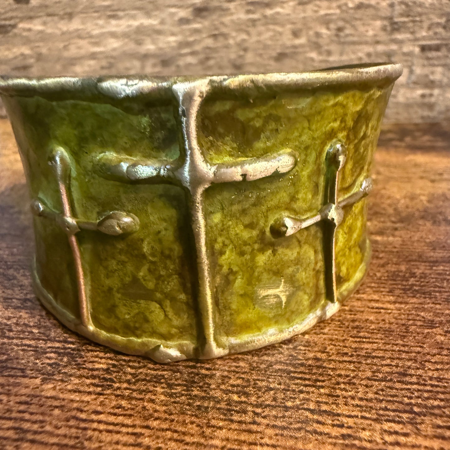 Brass Patina Cuff Bracelet Green Crosses Handcrafted Statement Jewelry
