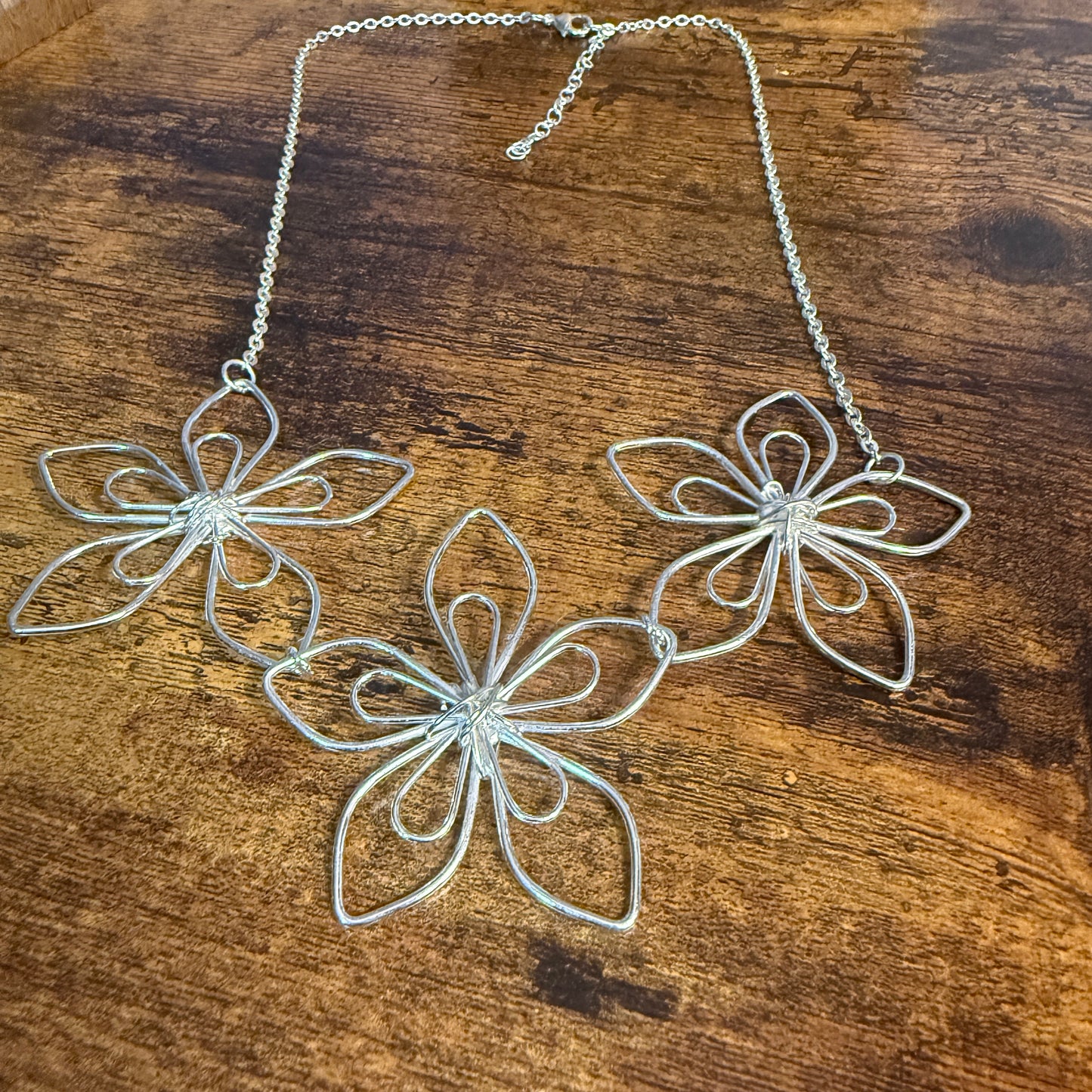 Handcrafted Floral Blooming Petals Silver Necklace With Anti Tarnish Coating