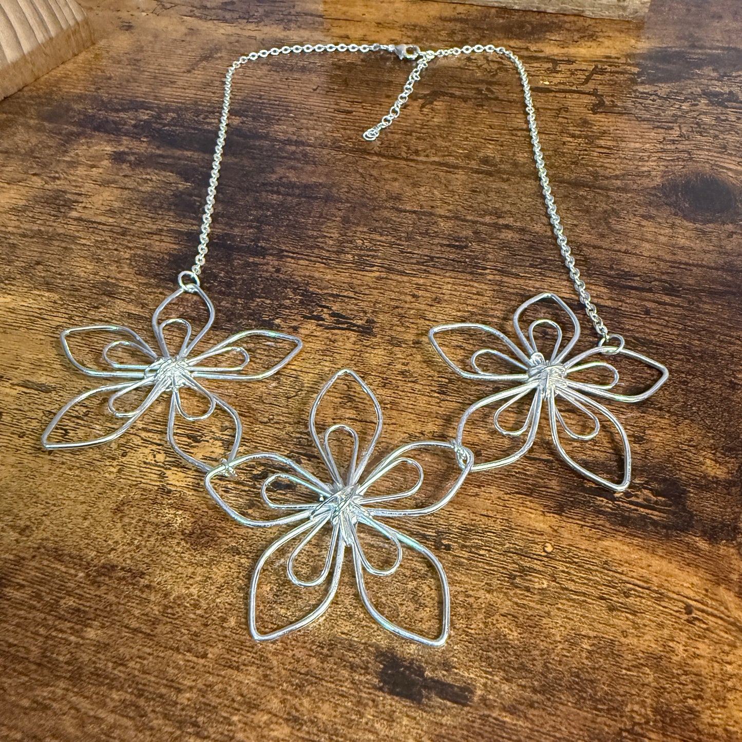 Handcrafted Floral Blooming Petals Silver Necklace With Anti Tarnish Coating