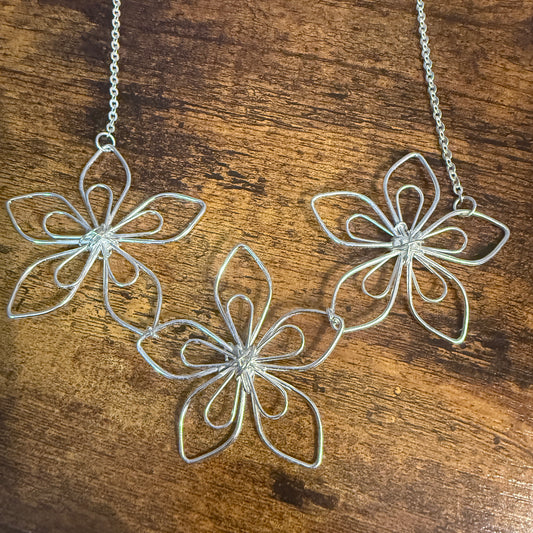 Handcrafted Floral Blooming Petals Silver Necklace With Anti Tarnish Coating