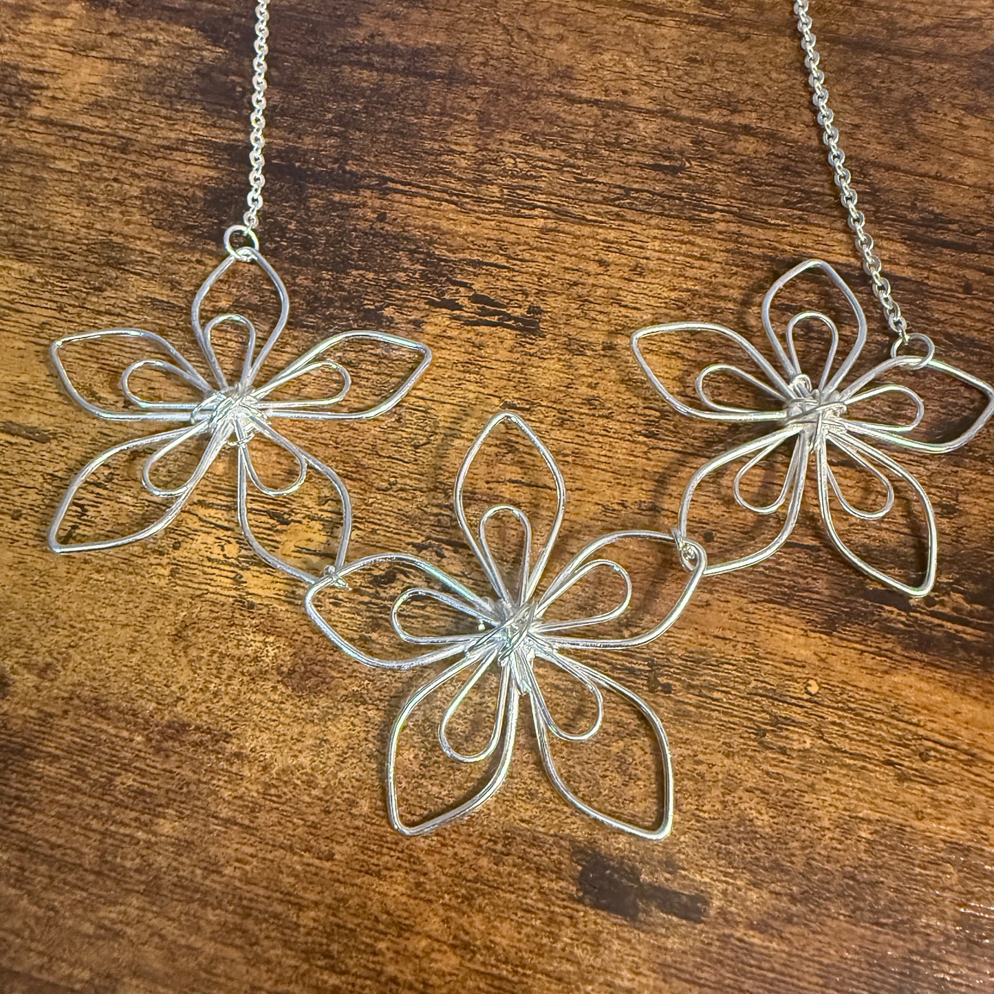 Handcrafted Floral Blooming Petals Silver Necklace With Anti Tarnish Coating