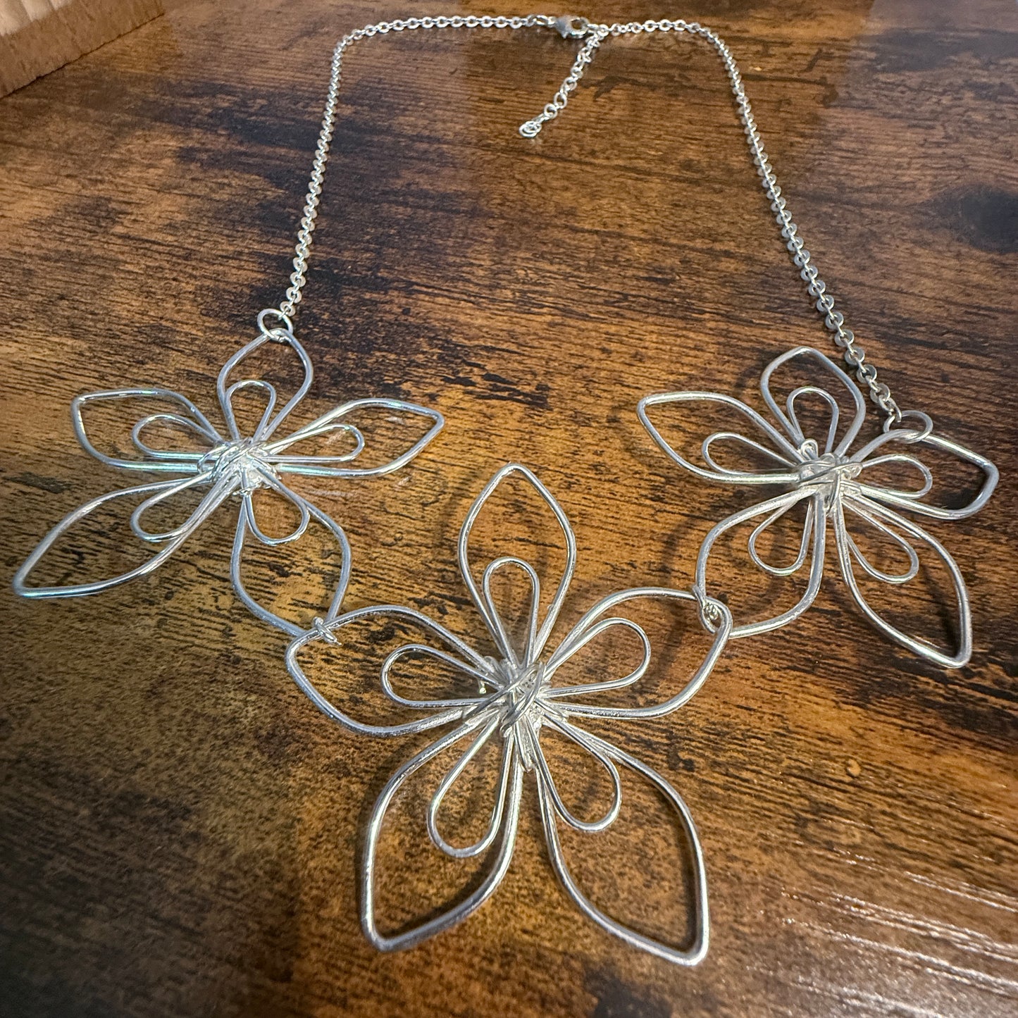 Handcrafted Floral Blooming Petals Silver Necklace With Anti Tarnish Coating