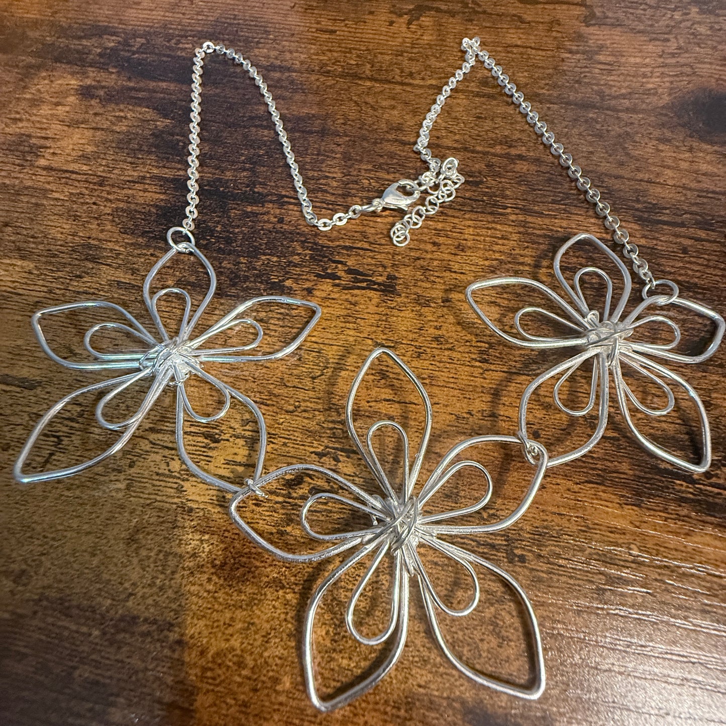 Handcrafted Floral Blooming Petals Silver Necklace With Anti Tarnish Coating
