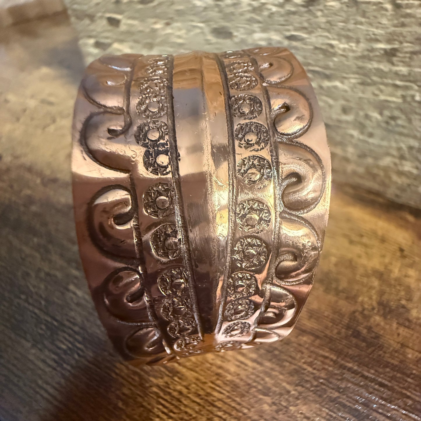 Ocean Wave Copper Cuff With Scrollwork Handcrafted Jewelry