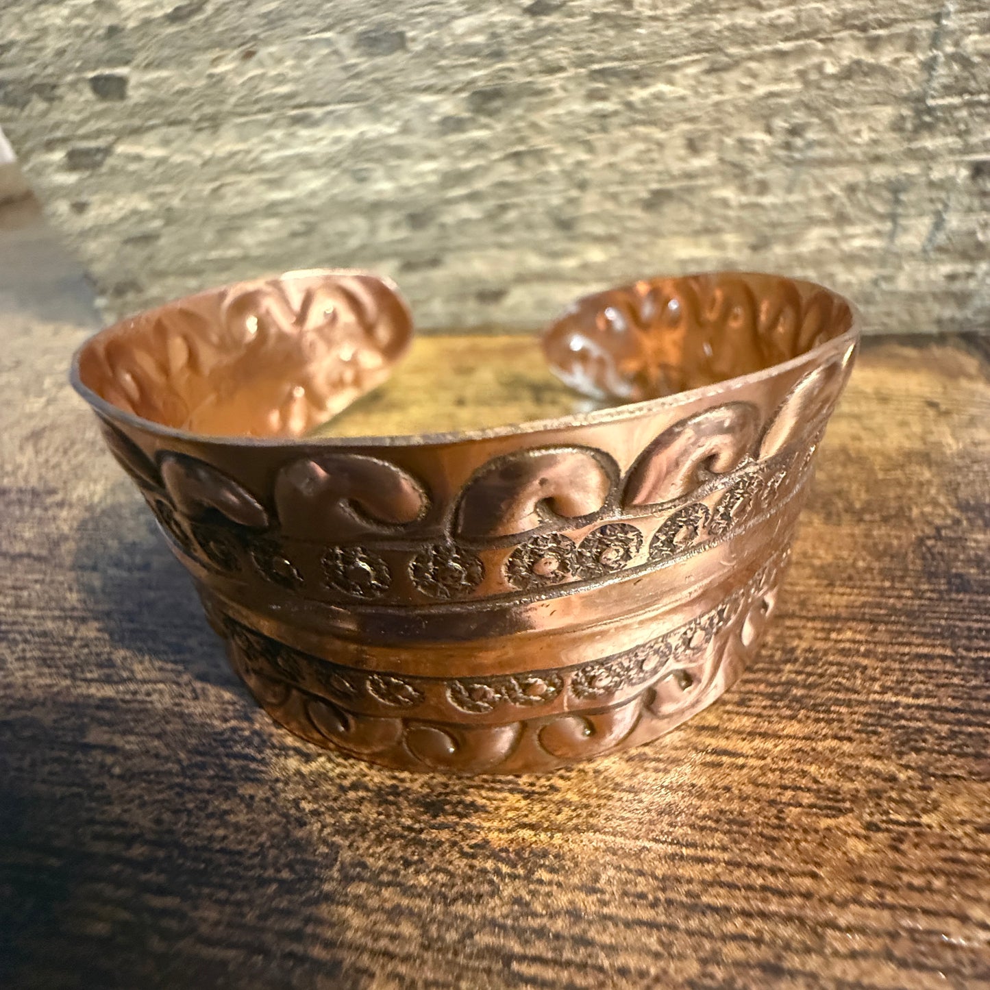 Ocean Wave Copper Cuff With Scrollwork Handcrafted Jewelry