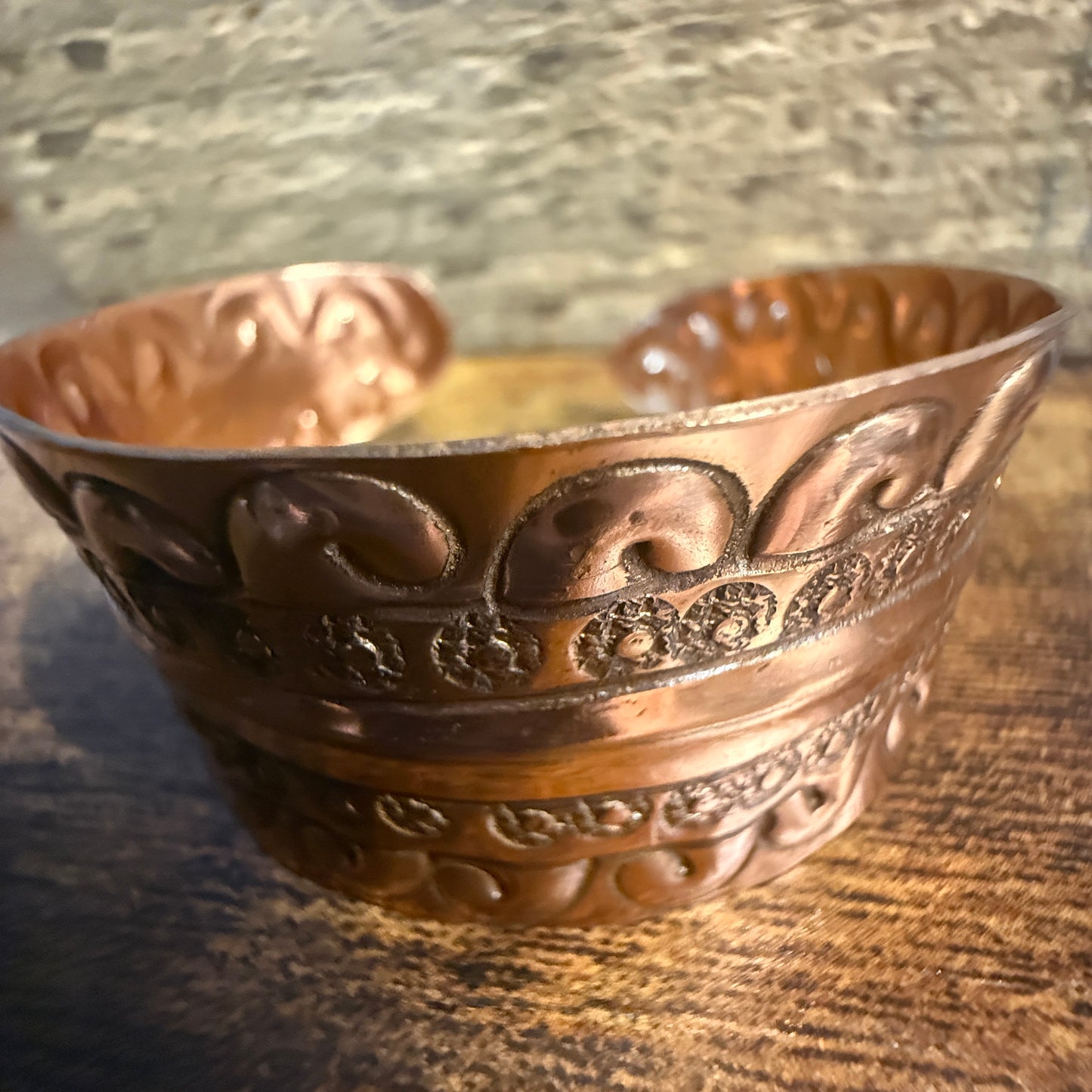 Ocean Wave Copper Cuff With Scrollwork Handcrafted Jewelry