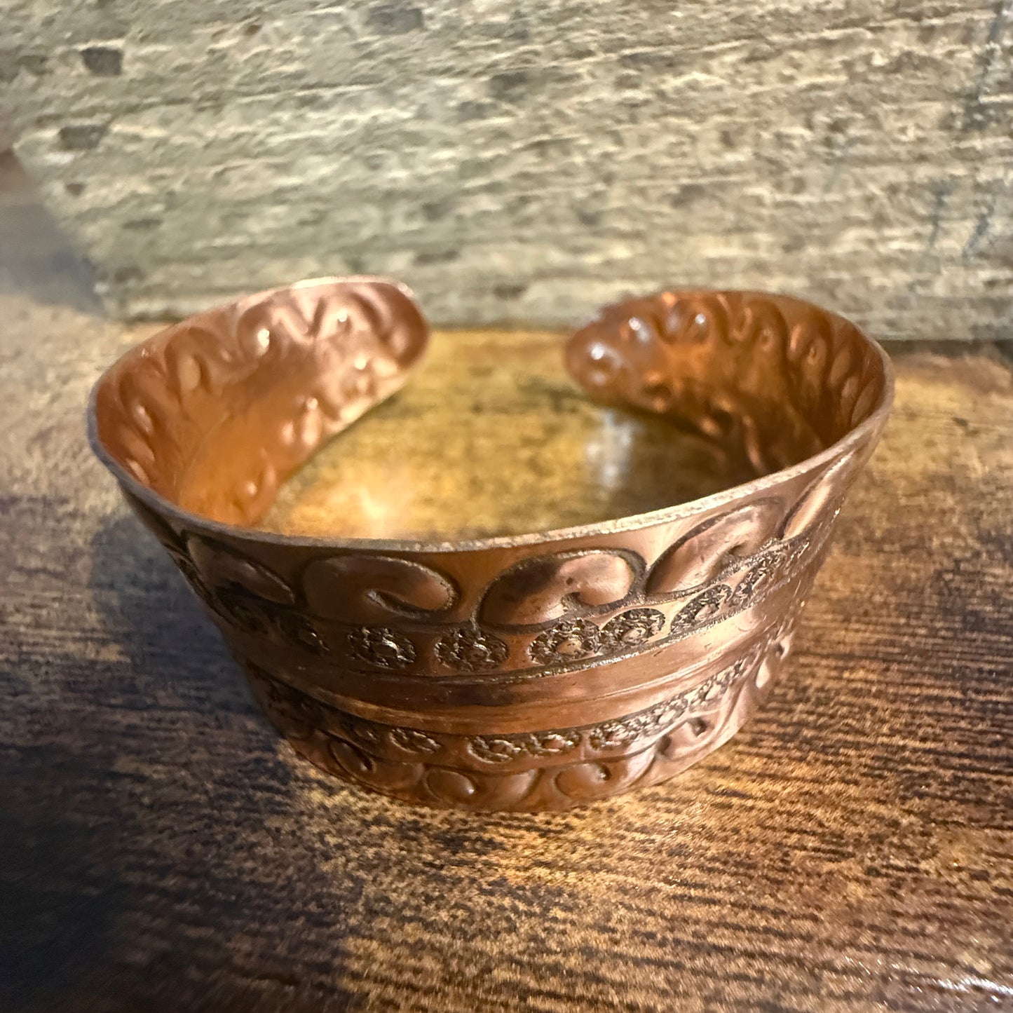 Ocean Wave Copper Cuff With Scrollwork Handcrafted Jewelry