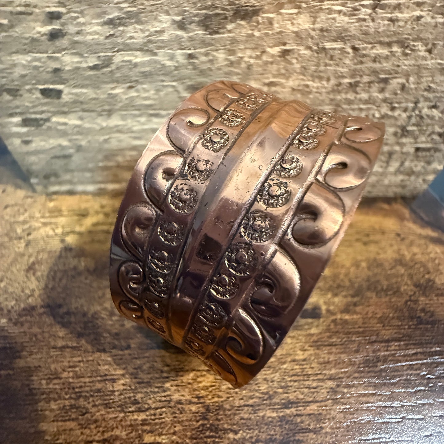 Ocean Wave Copper Cuff With Scrollwork Handcrafted Jewelry