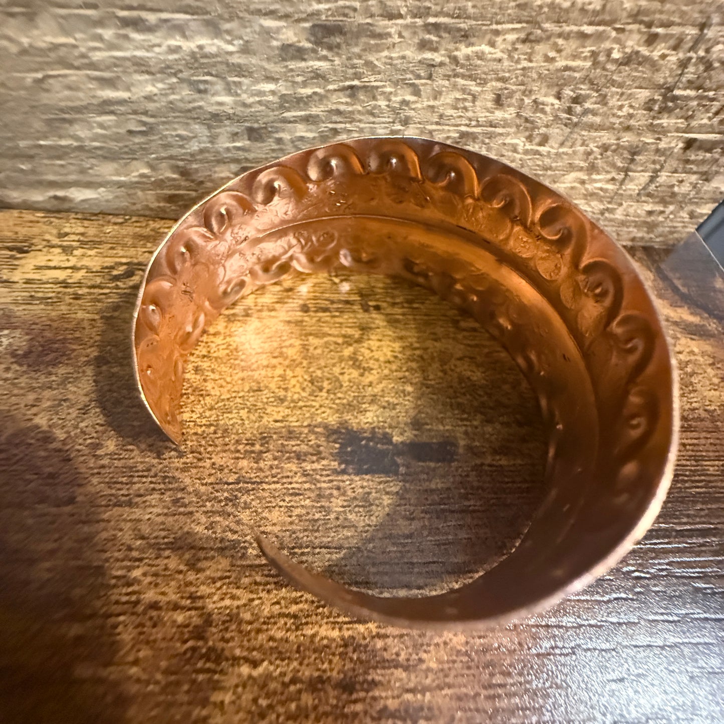 Ocean Wave Copper Cuff With Scrollwork Handcrafted Jewelry