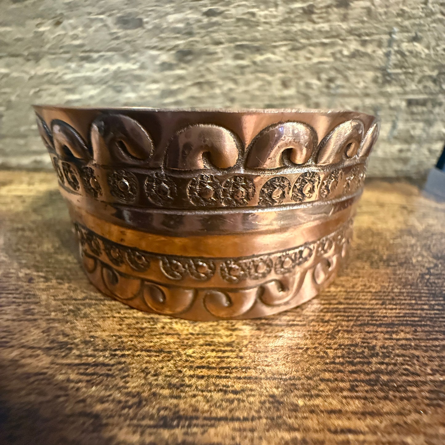 Ocean Wave Copper Cuff With Scrollwork Handcrafted Jewelry