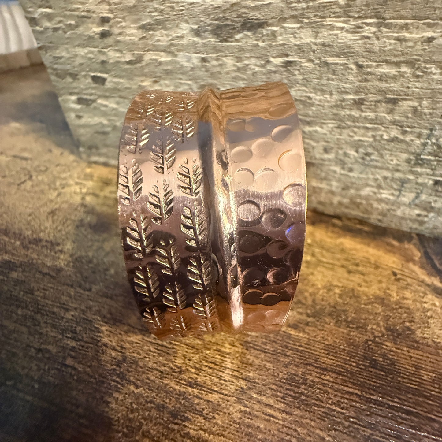 Copper Cuff Bracelet Dual Texture Hammered Crosshatched