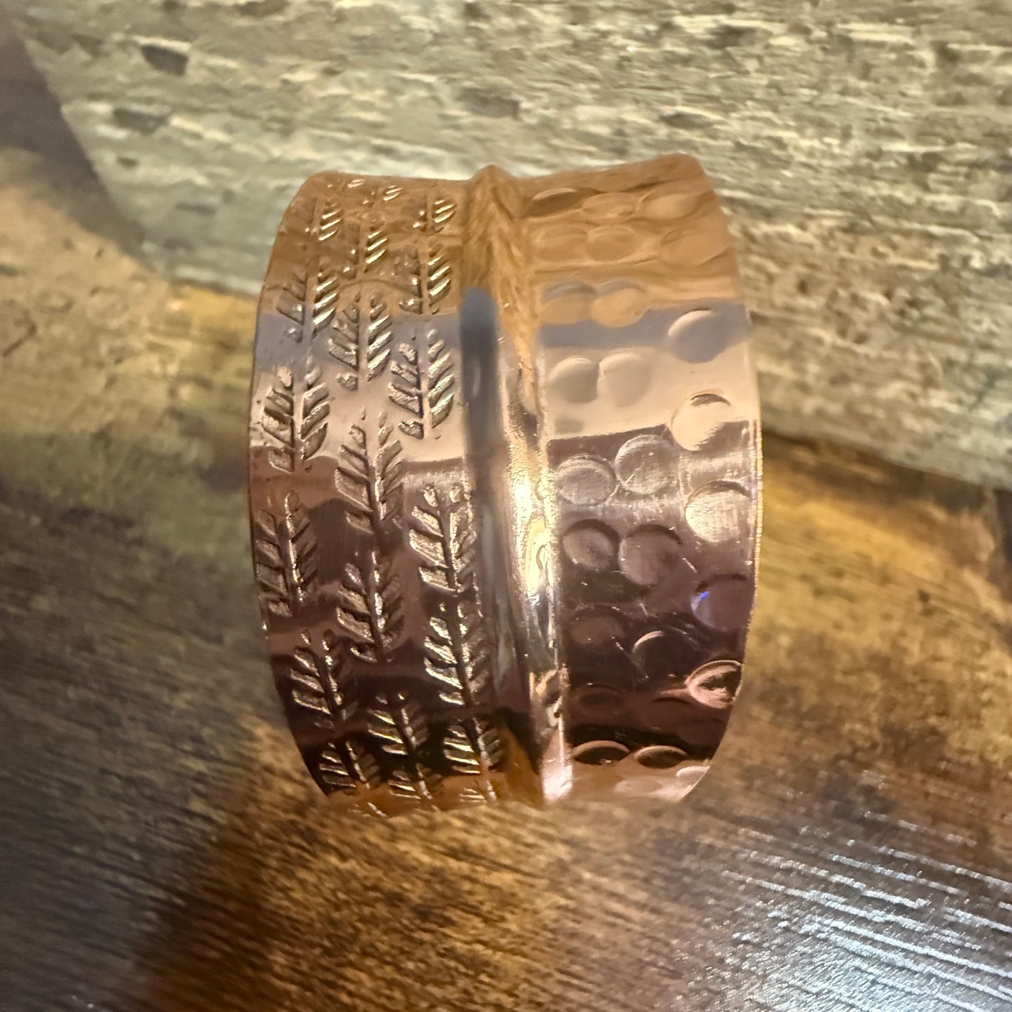 Copper Cuff Bracelet Dual Texture Hammered Crosshatched