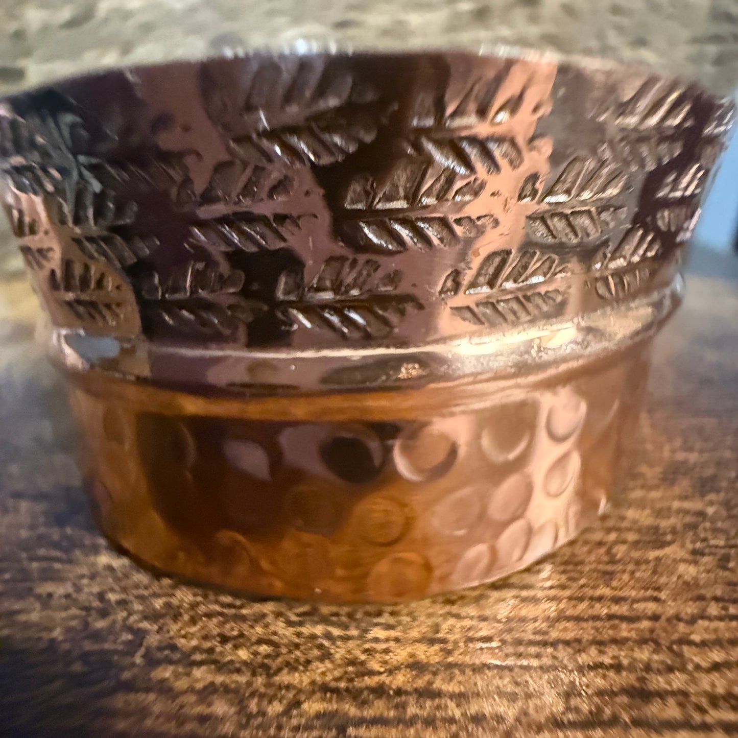 Copper Cuff Bracelet Dual Texture Hammered Crosshatched