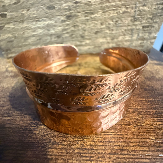 Copper Cuff Bracelet Dual Texture Hammered Crosshatched