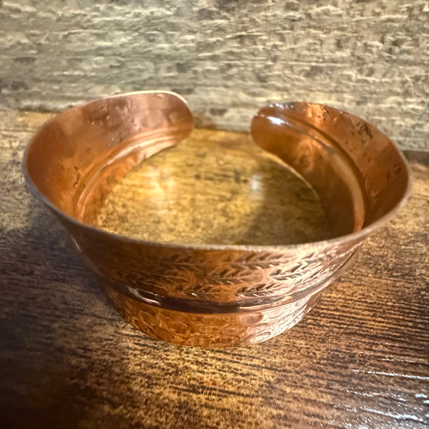 Copper Cuff Bracelet Dual Texture Hammered Crosshatched