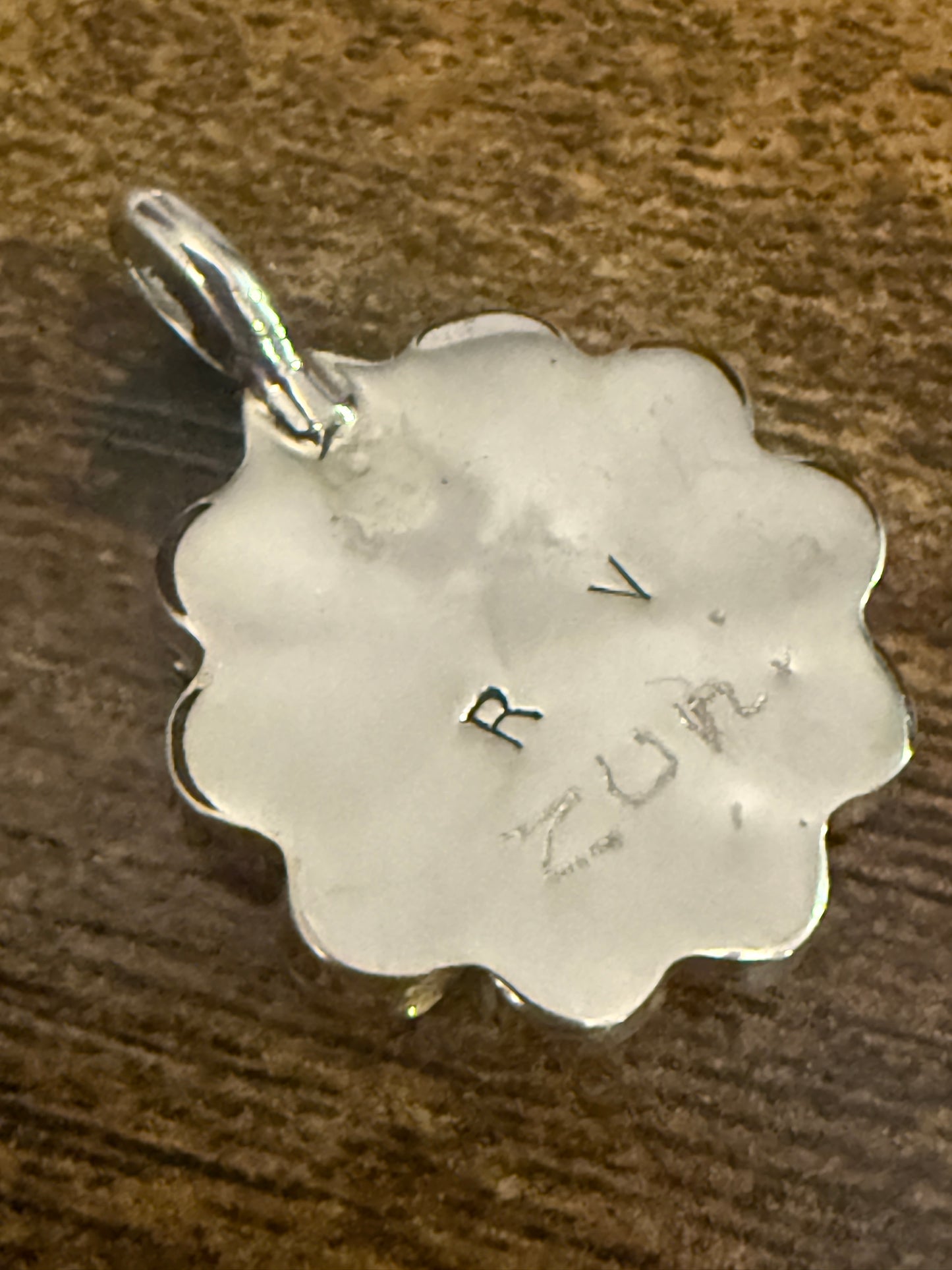 RV Zuni Native American Coral Inlay Sunface Pendant Sterling Silver