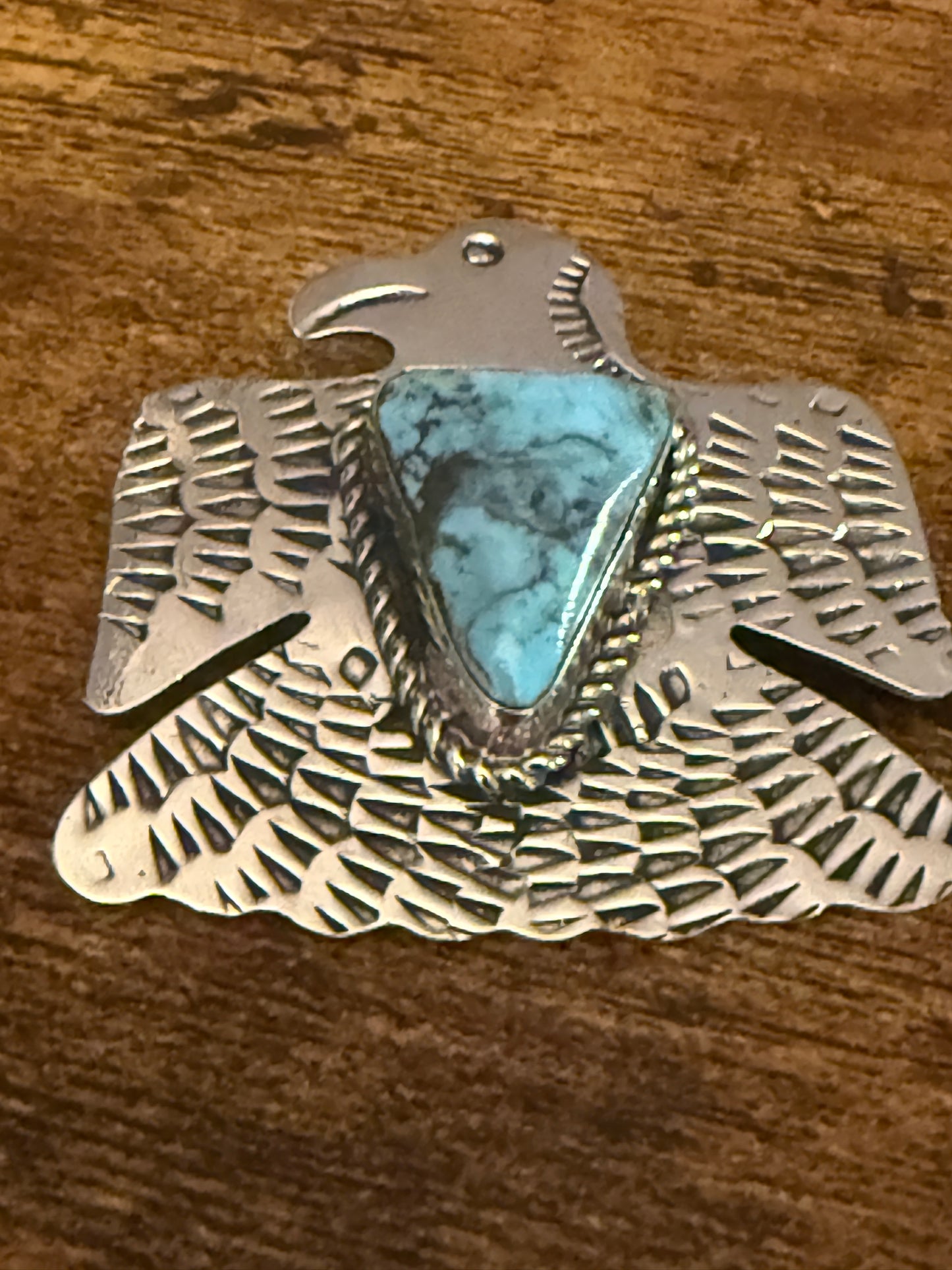 Navajo Turquoise Thunderbird Pendant Signed Jackie Cleveland